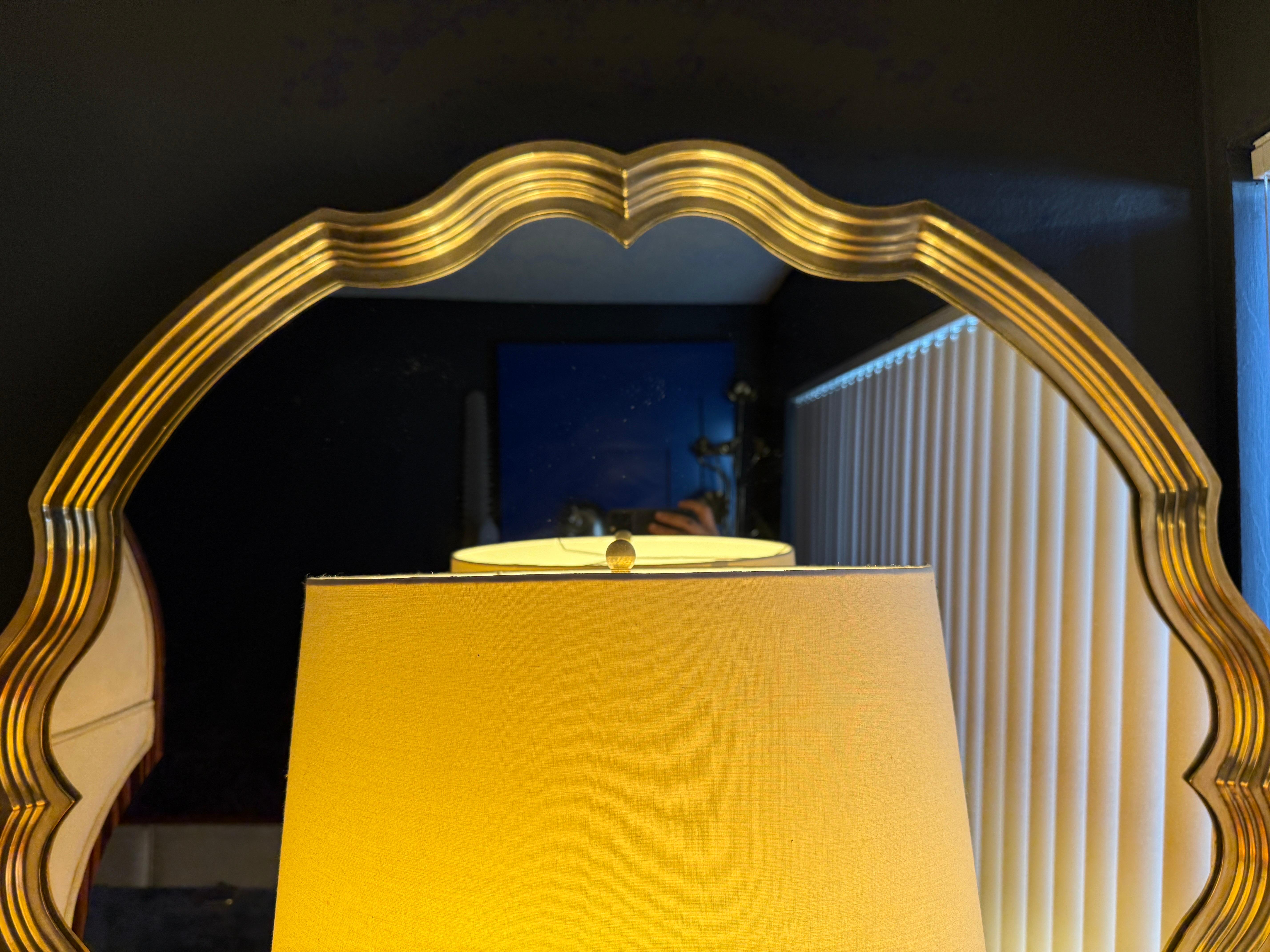 Hollywood Regency Scalloped Shape Brass Wall Mirror For Sale 8
