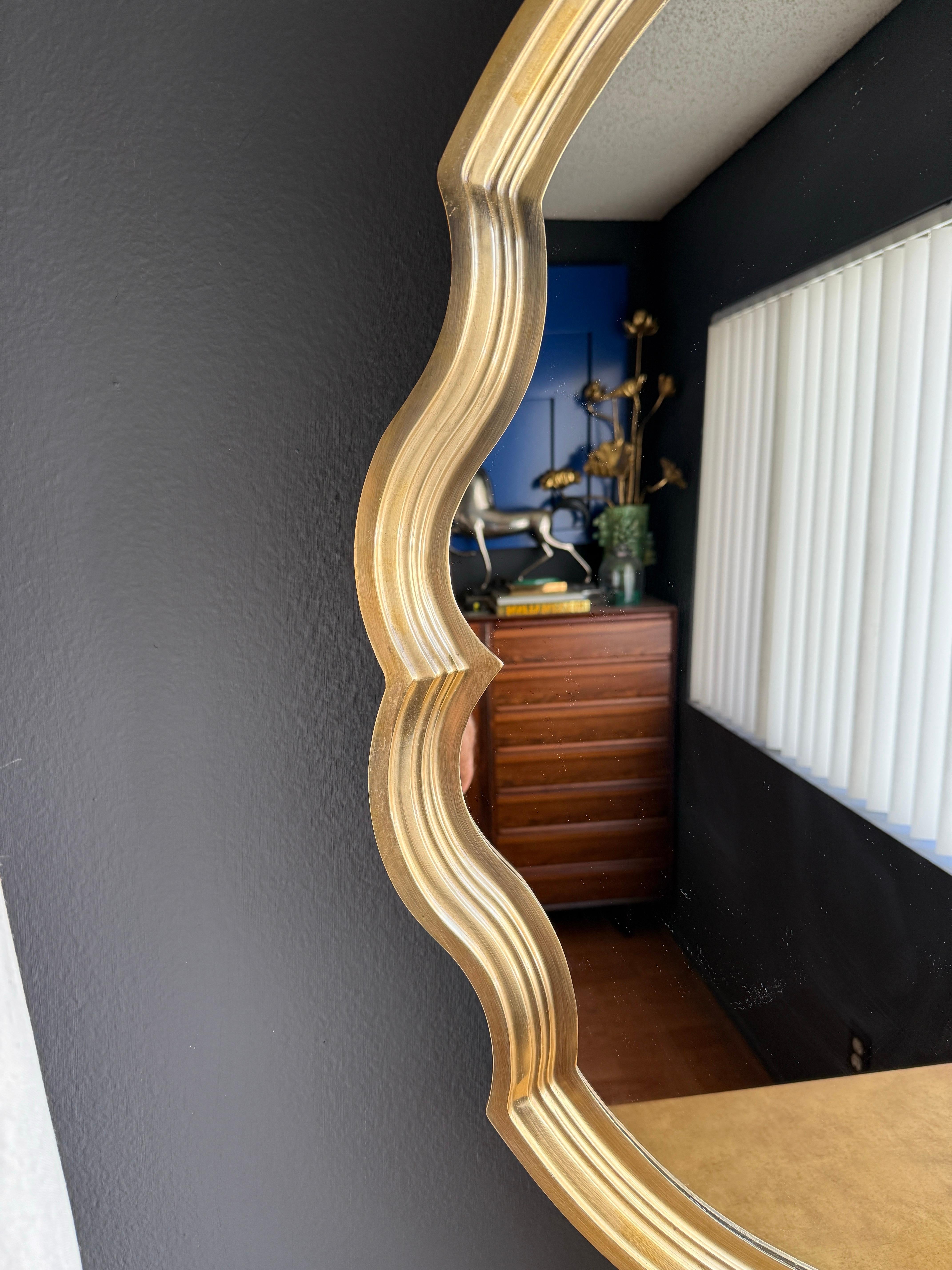 American Hollywood Regency Scalloped Shape Brass Wall Mirror For Sale