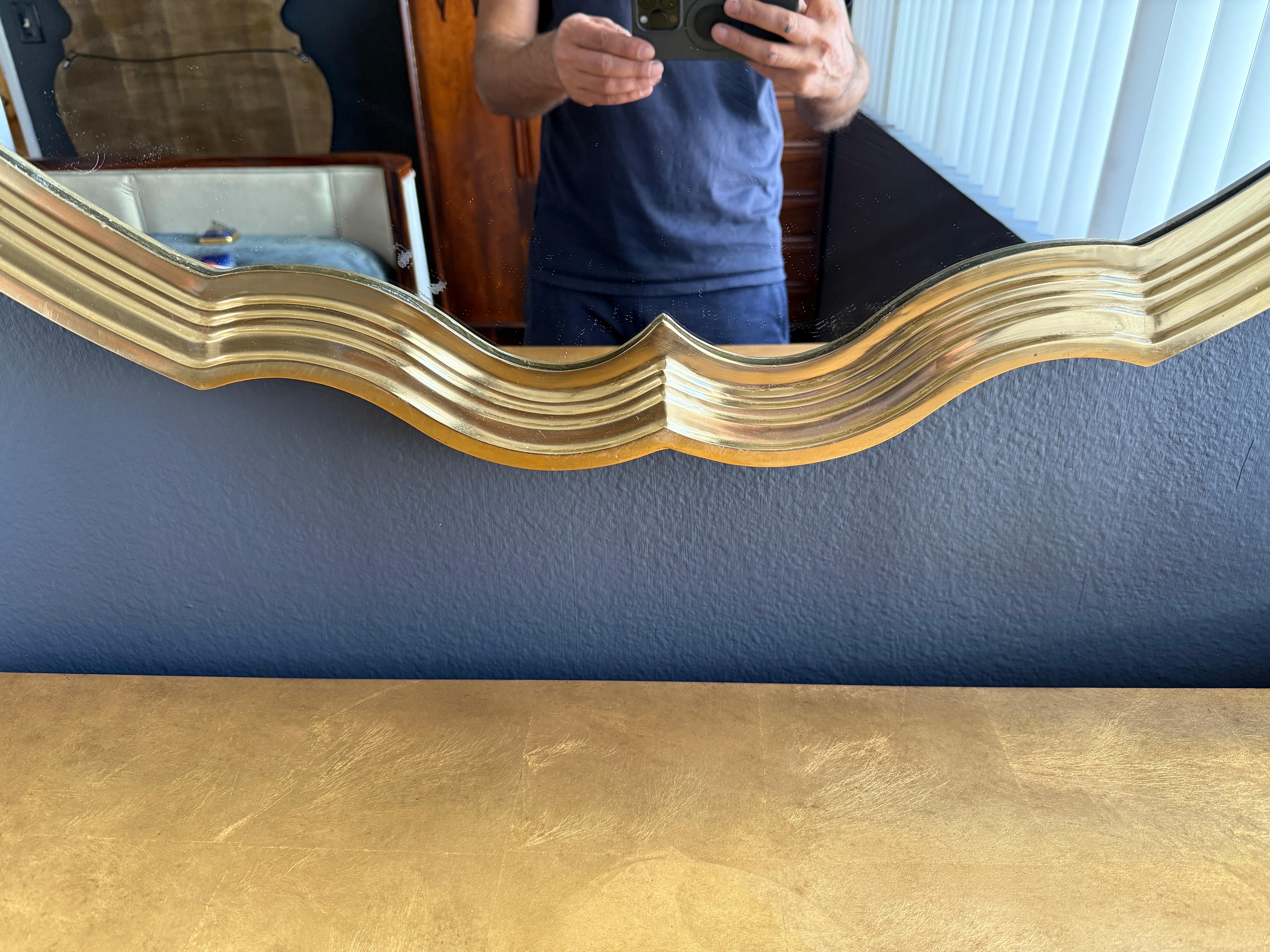 Late 20th Century Hollywood Regency Scalloped Shape Brass Wall Mirror For Sale