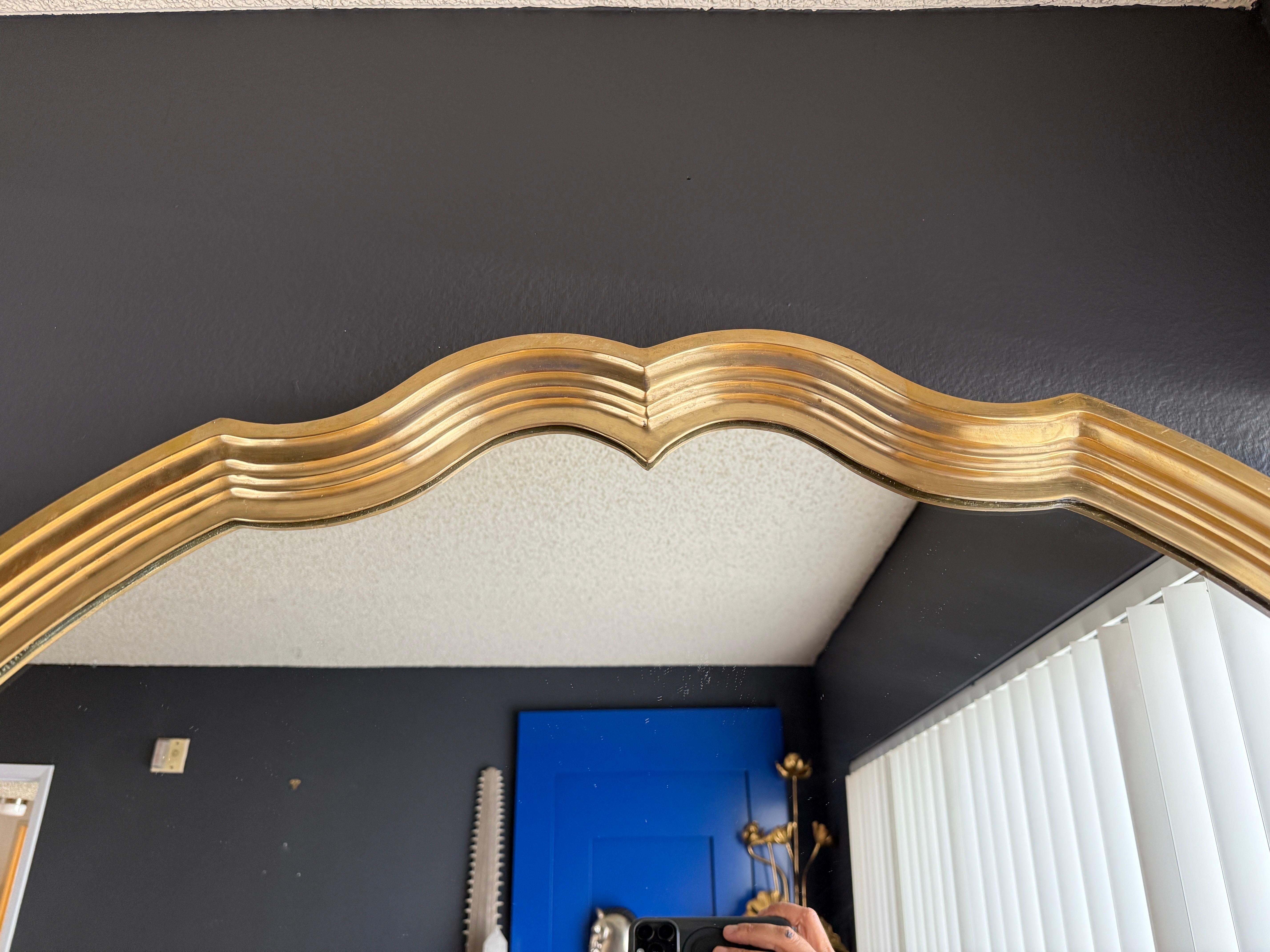 Hollywood Regency Scalloped Shape Brass Wall Mirror For Sale 1