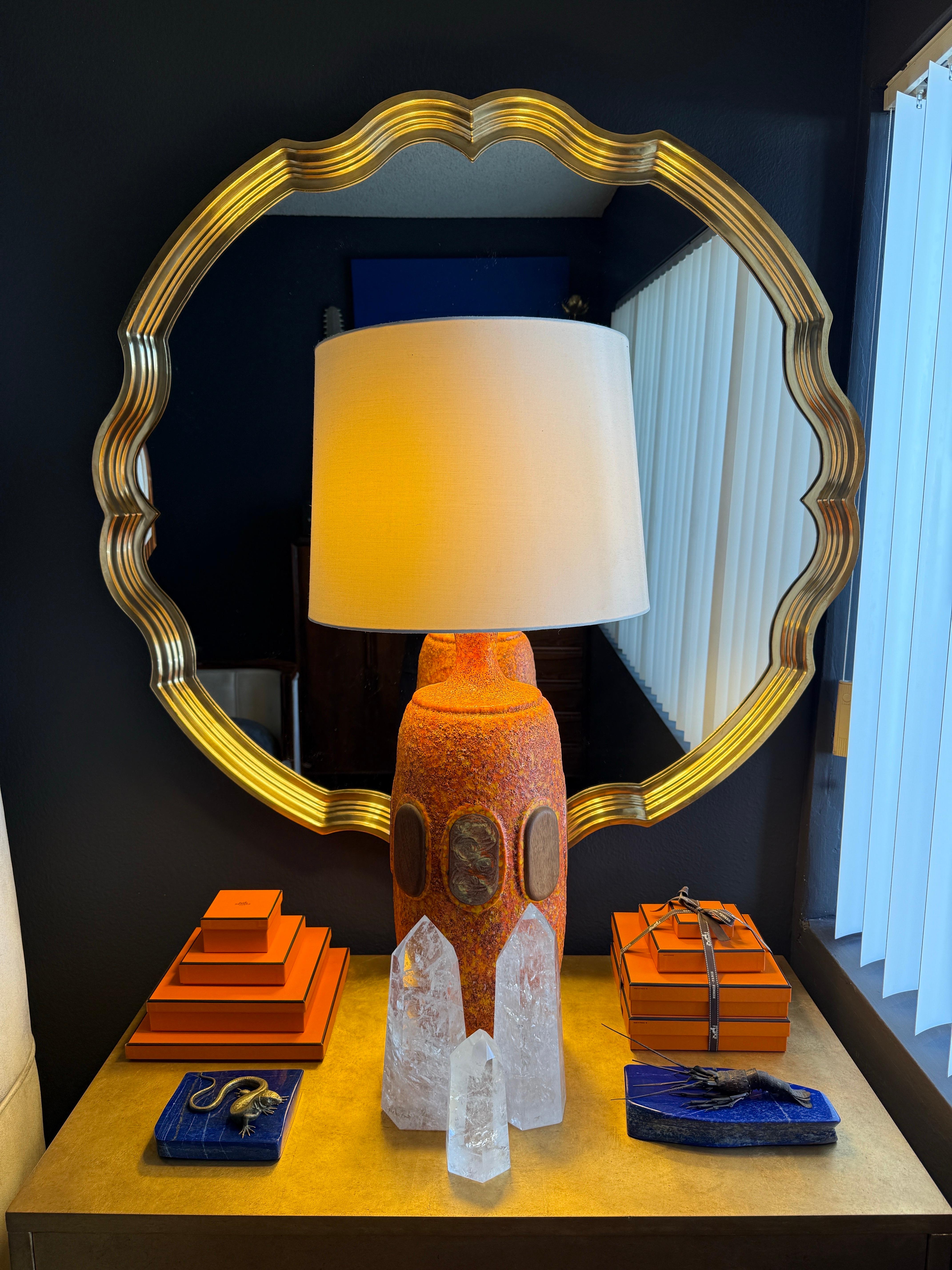 Hollywood Regency Scalloped Shape Brass Wall Mirror For Sale 2