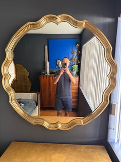 Hollywood Regency Scalloped Shape Brass Wall Mirror