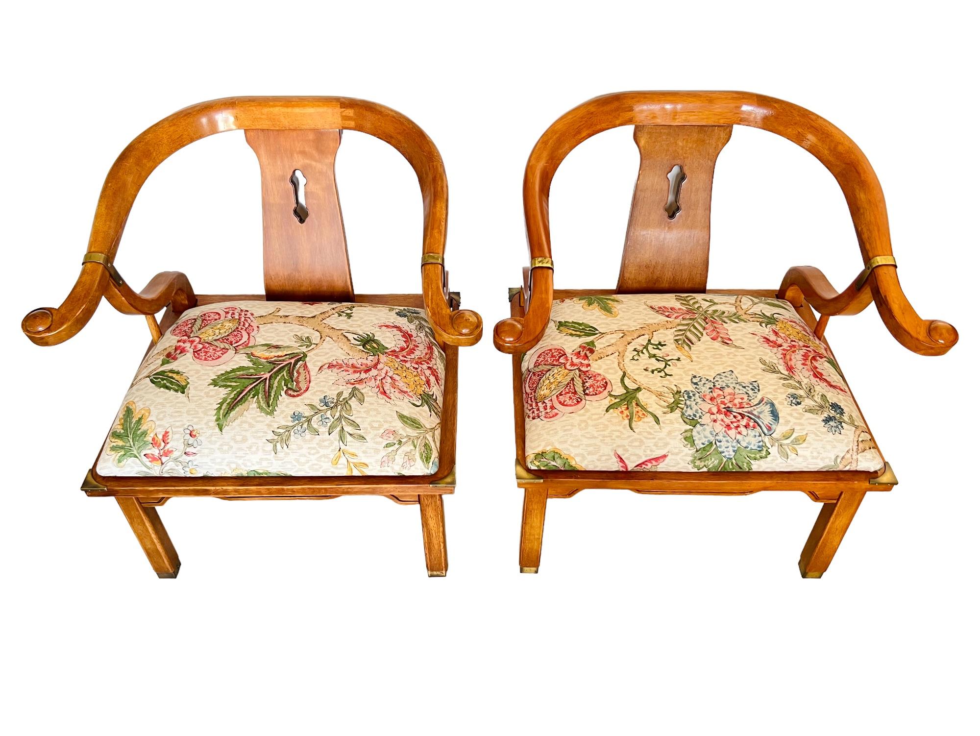 American Hollywood Regency Horseshoe Chairs in the Style of James Mont, a Pair