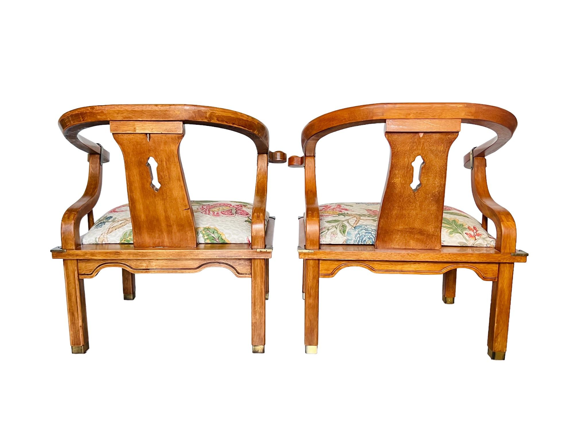 20th Century Hollywood Regency Horseshoe Chairs in the Style of James Mont, a Pair