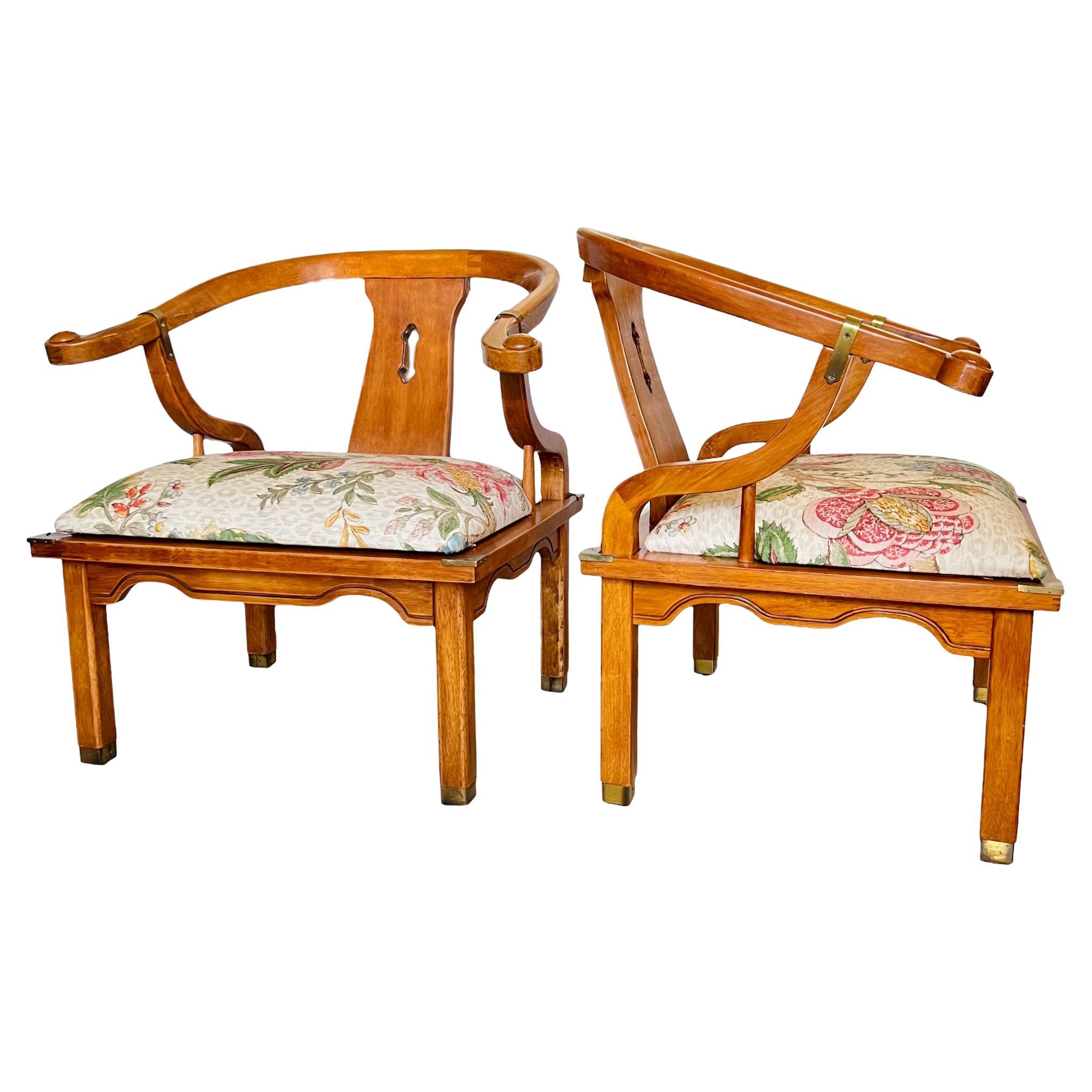 Hollywood Regency Horseshoe Chairs in the Style of James Mont, a Pair