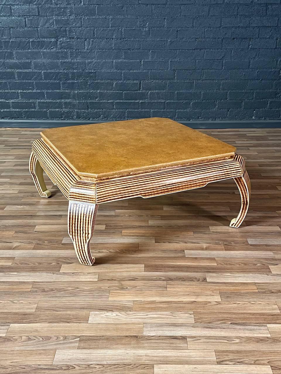 Condition: Original Vintage Condition 

Designer: Alessandro Gambrielli Gambalogna
Manufacturer: Baker
Materials: Faux Crackled Parchment Top, Hand Painted & Lacquered Wood Base

Designed by Alessandro Gambrielli Gambalogna for Baker Furniture, this