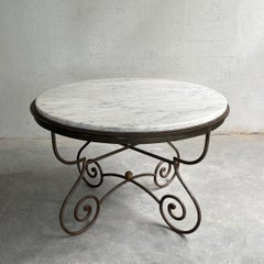 Hollywood Regency Scrolled Steel And Marble Round Dining Table