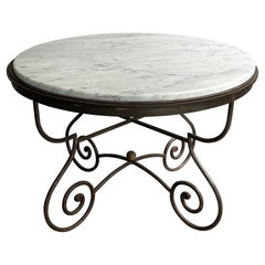 Hollywood Regency Scrolled Steel And Marble Round Dining Table