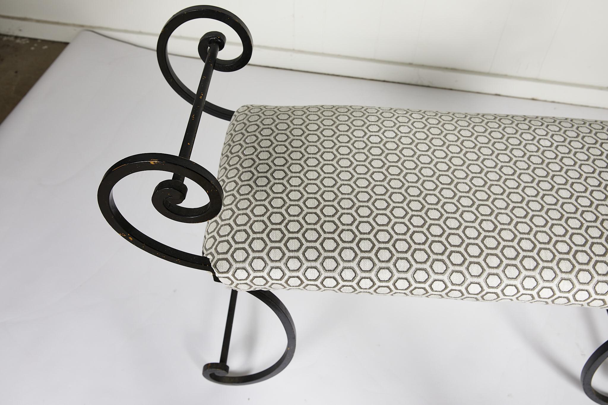 Hollywood Regency Scrolling Iron Bench in Jim Thompson Fabric 8