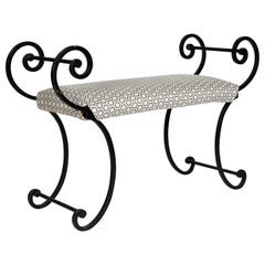 Hollywood Regency Scrolling Iron Bench in Jim Thompson Fabric