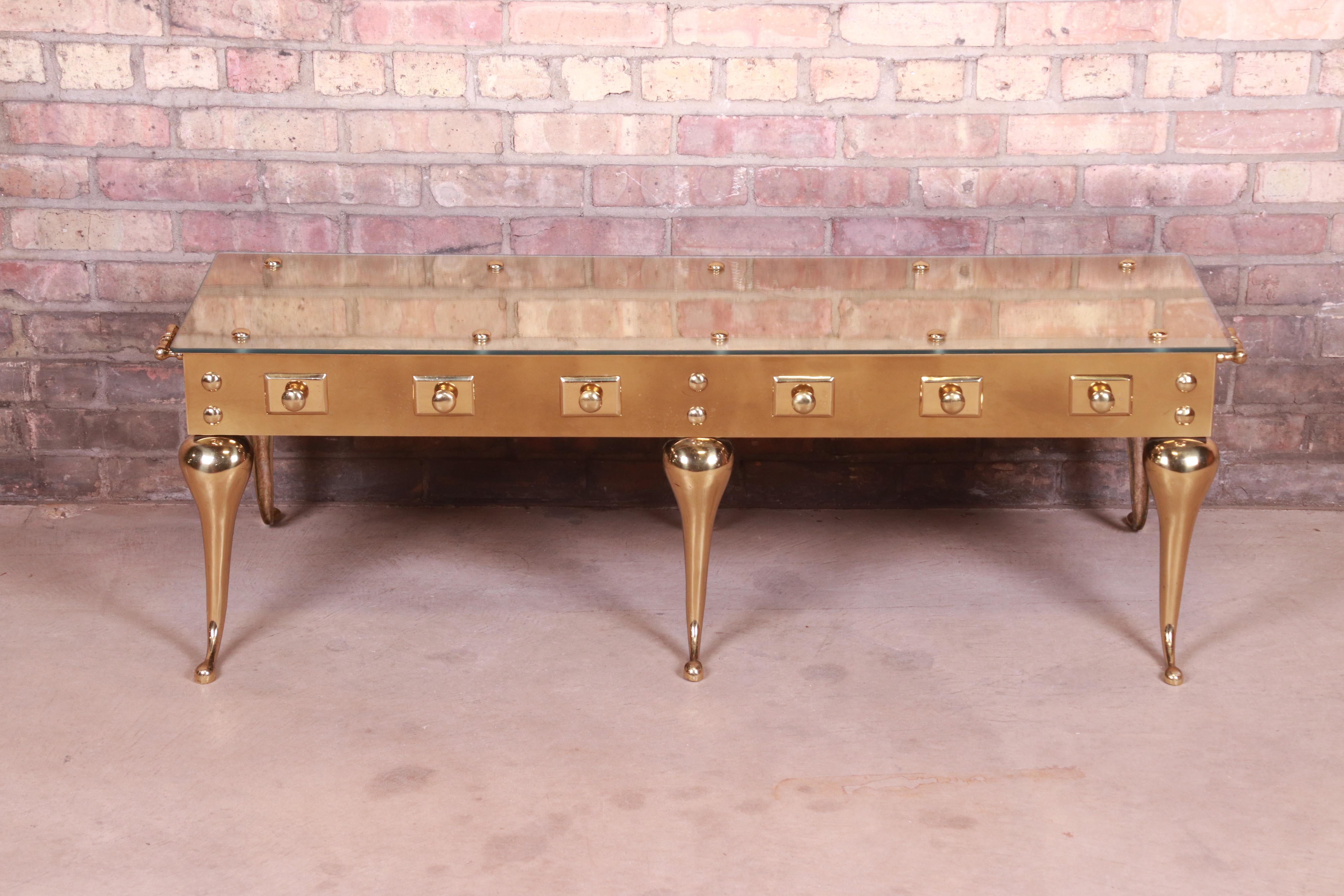 Mid-Century Modern Hollywood Regency Sculpted Brass Cocktail Table Attributed to Labarge, 1960s