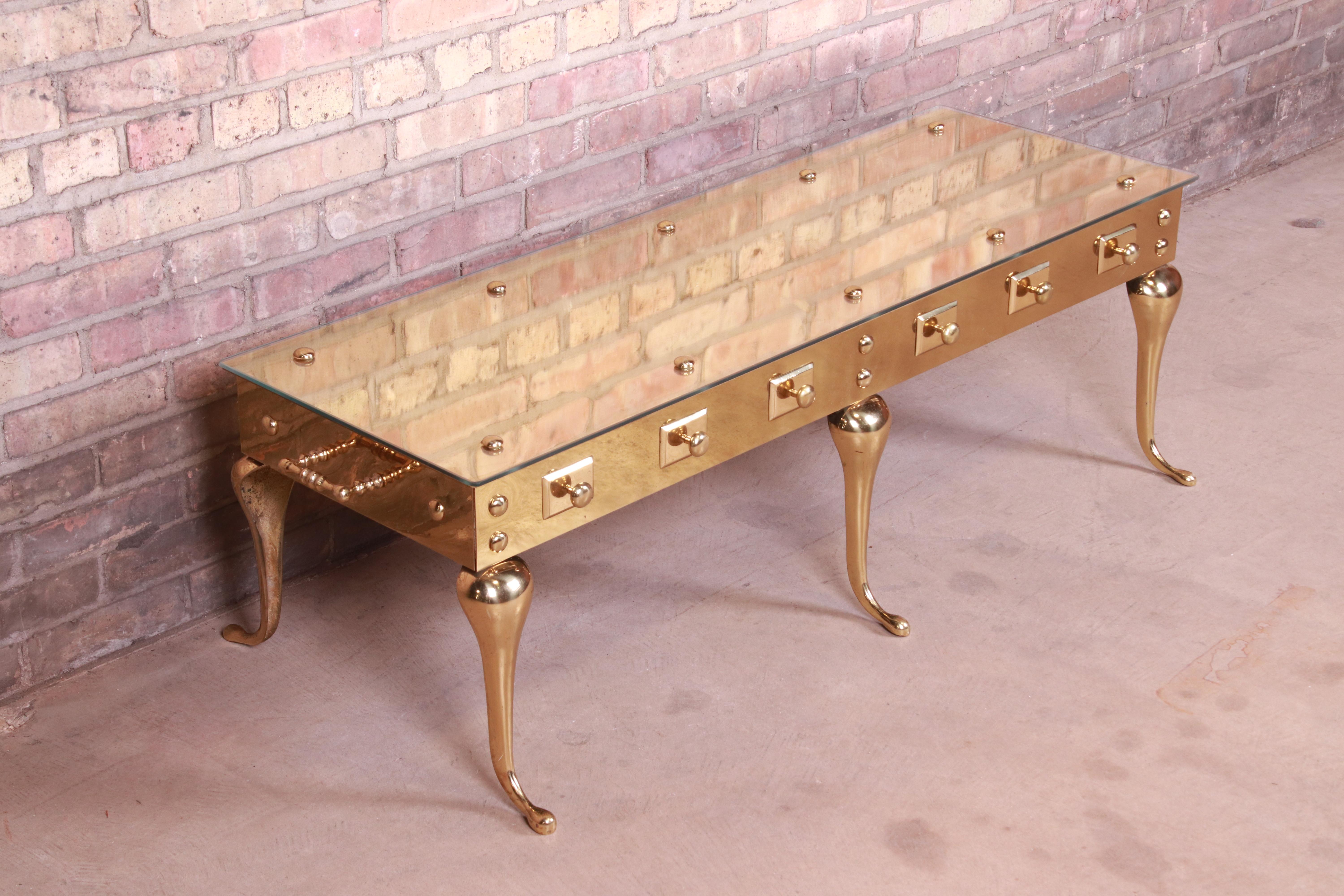 Hollywood Regency Sculpted Brass Cocktail Table Attributed to Labarge, 1960s In Good Condition In South Bend, IN