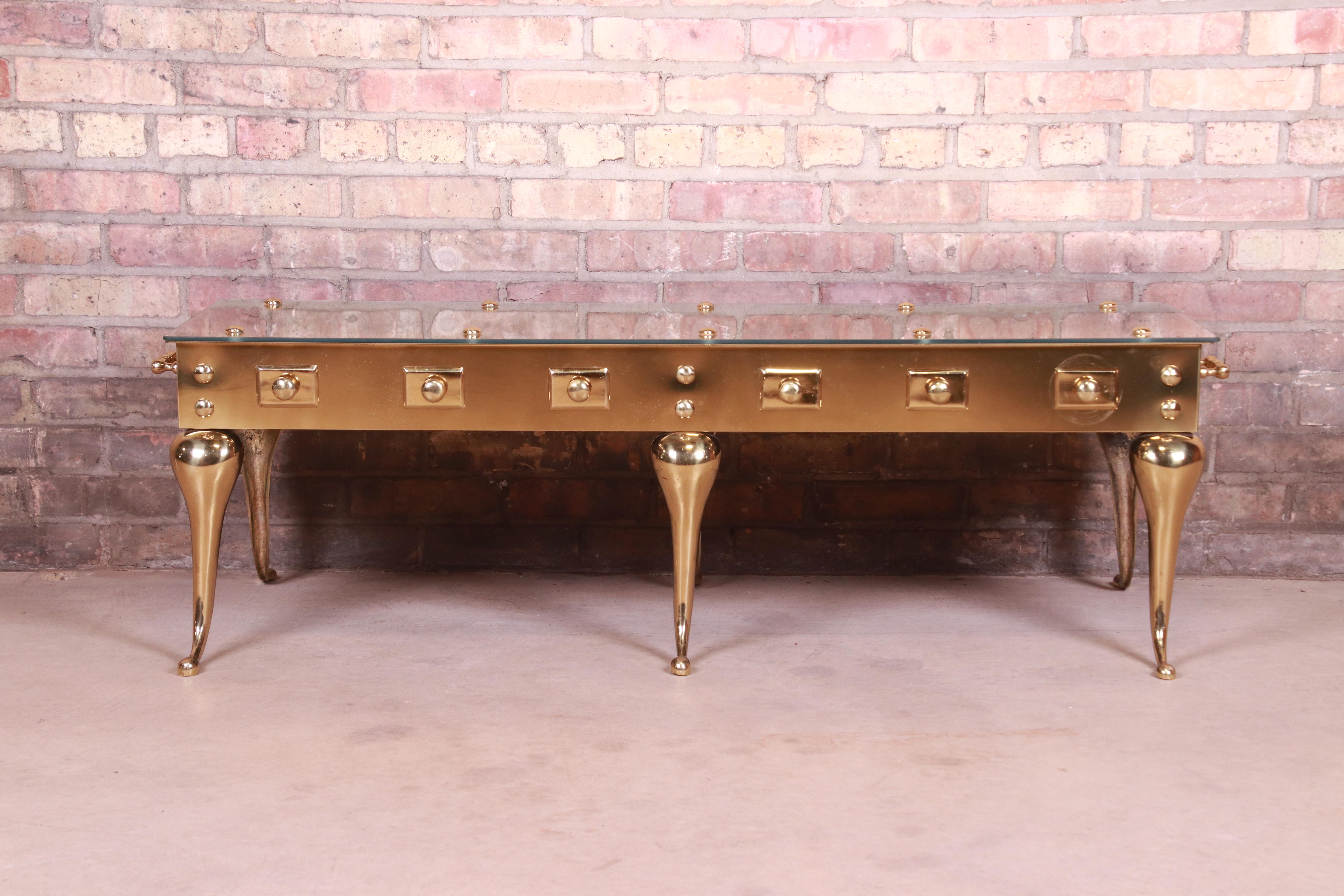 20th Century Hollywood Regency Sculpted Brass Cocktail Table Attributed to Labarge, 1960s