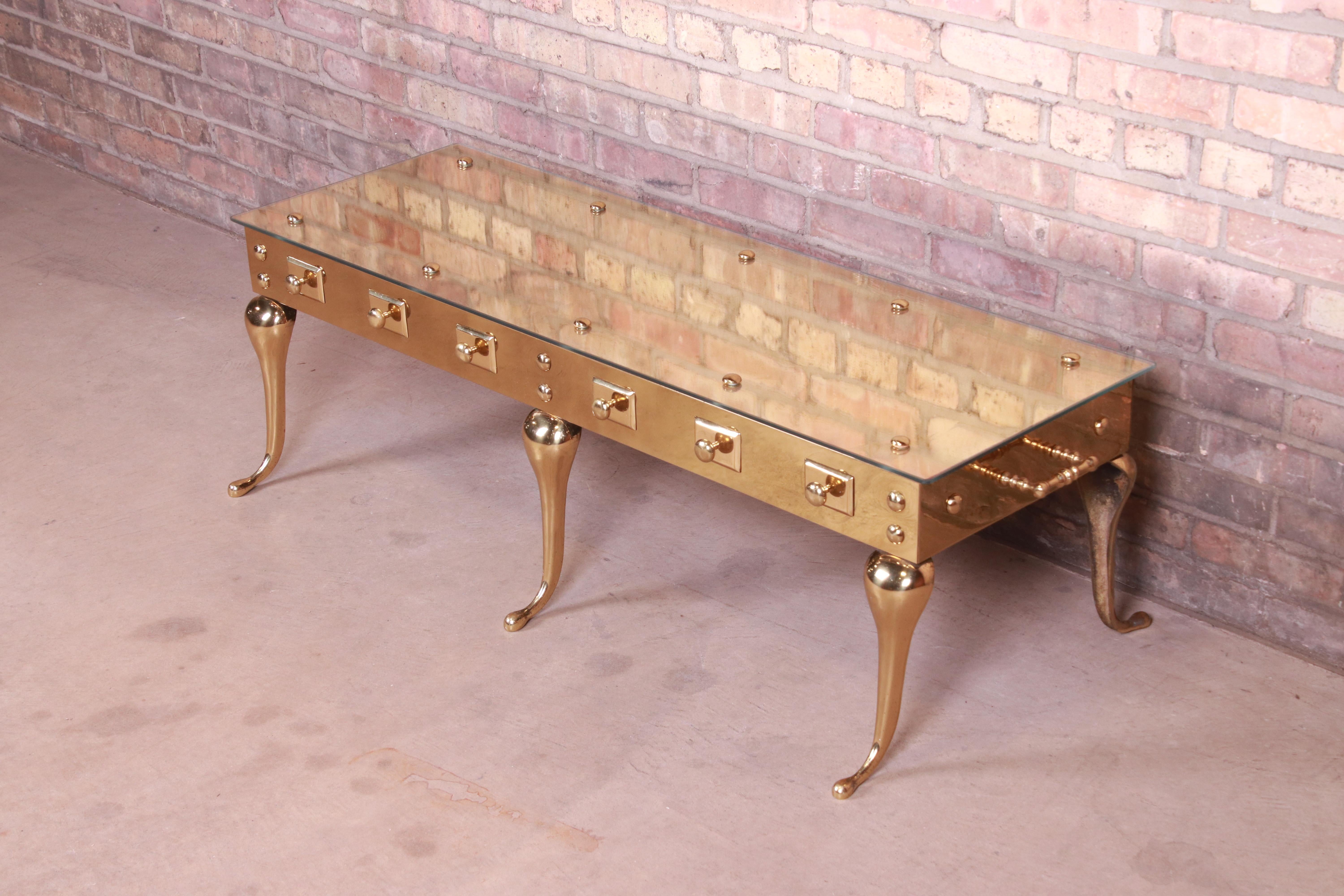 Hollywood Regency Sculpted Brass Cocktail Table Attributed to Labarge, 1960s 1