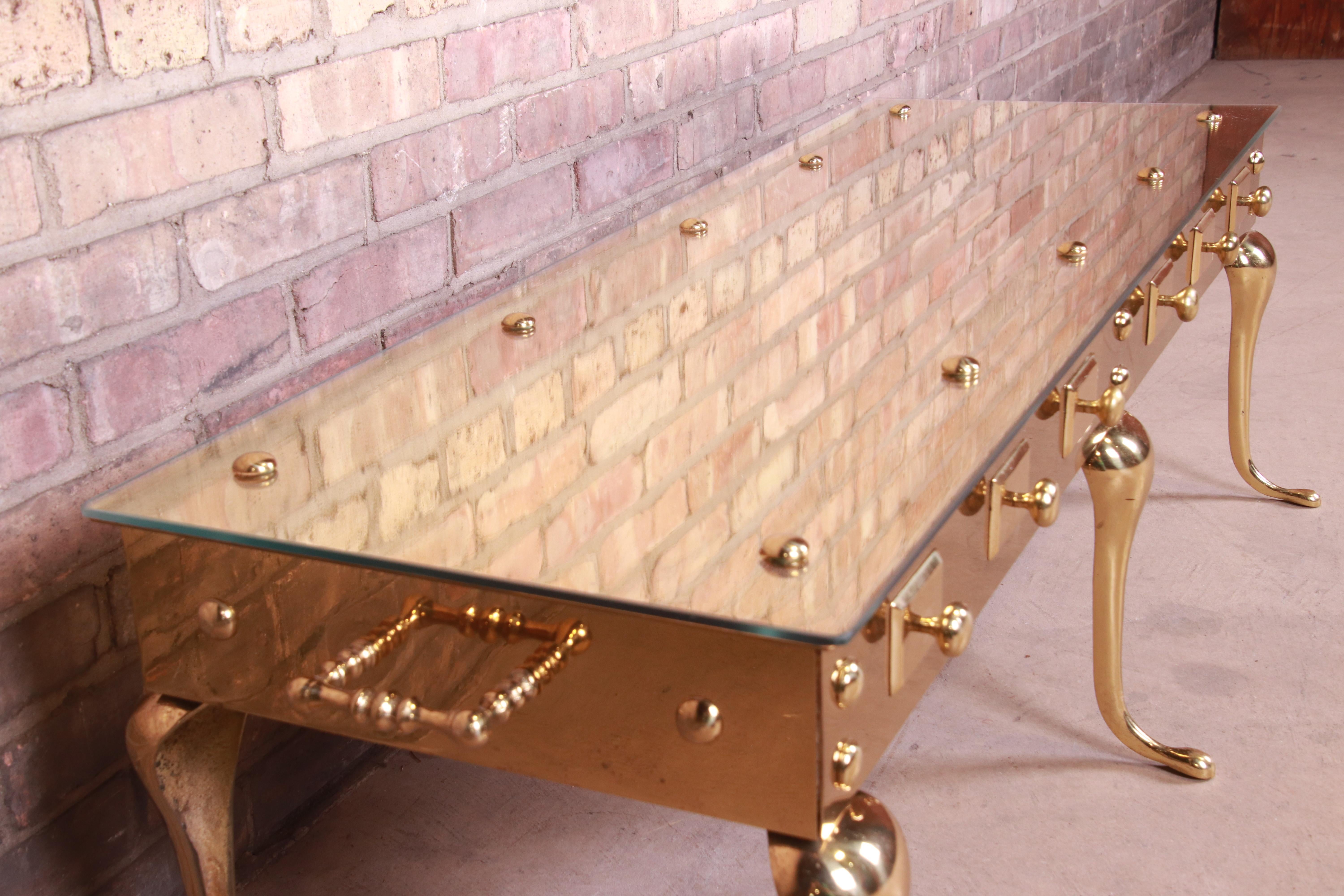 Hollywood Regency Sculpted Brass Cocktail Table Attributed to Labarge, 1960s 4