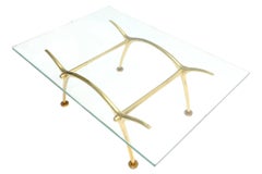 Hollywood Regency Sculptural Brass Based Glass Topped Coffee Table