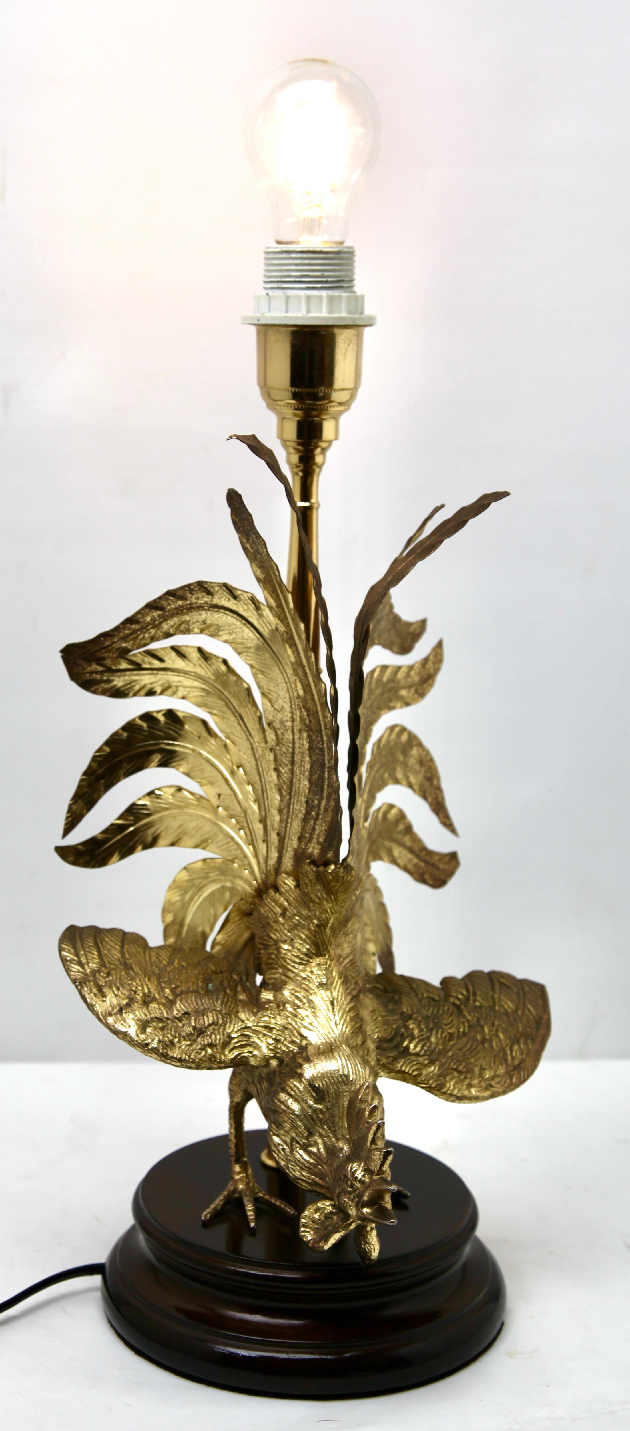 Hollywood Regency Sculptural Brass Cock Table Lamp Style of Maison Jansen For Sale 4