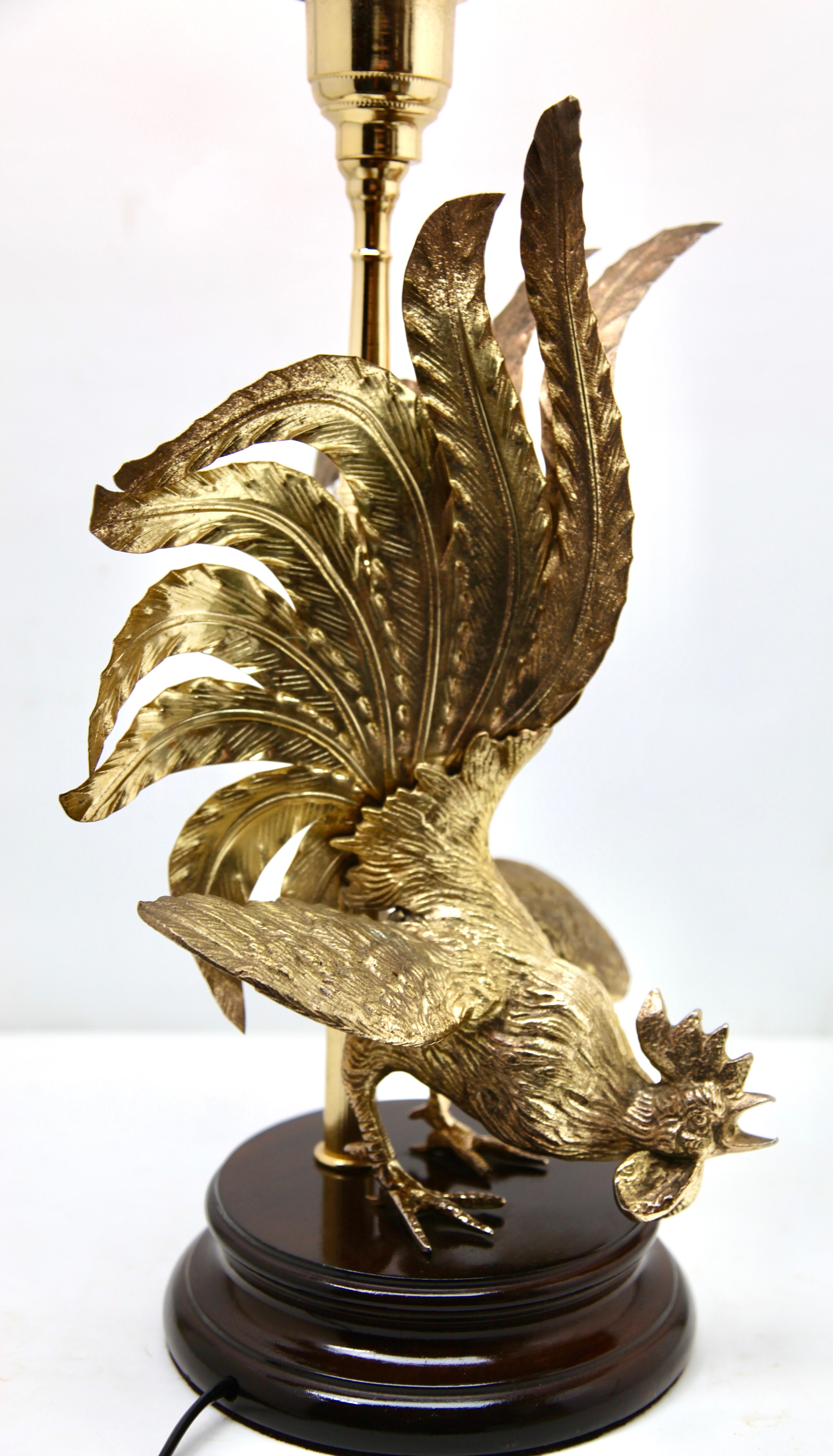 Hollywood Regency Sculptural Brass Cock Table Lamp Style of Maison Jansen For Sale 5