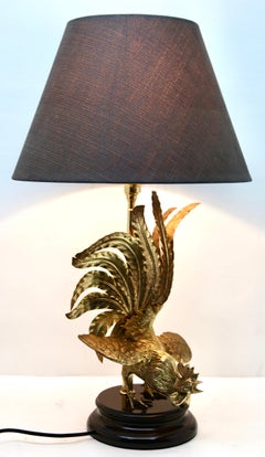 Hollywood Regency Sculptural Brass Cock Table Lamp