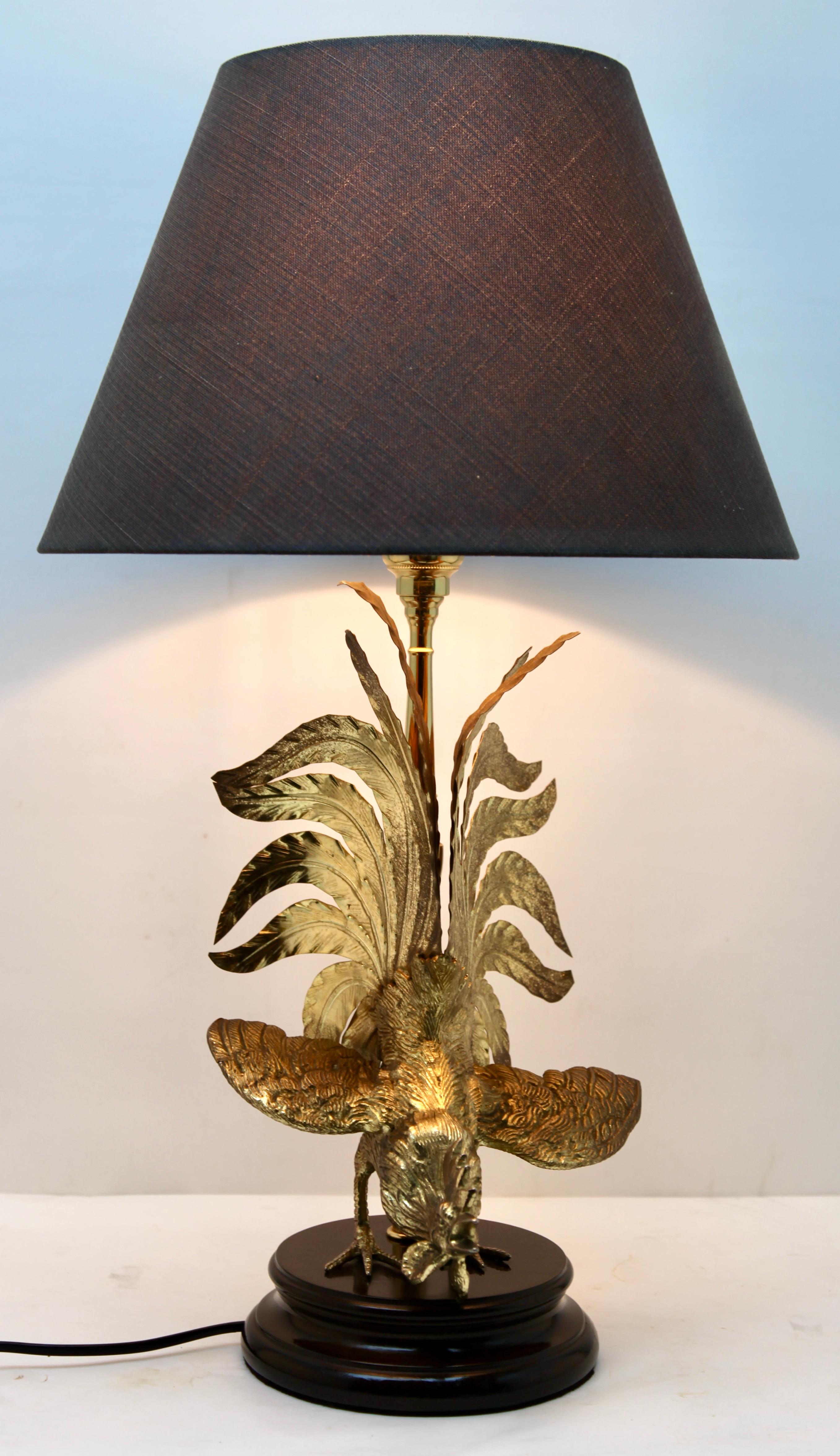 French Hollywood Regency Sculptural Brass Cock Table Lamp Style of Maison Jansen For Sale