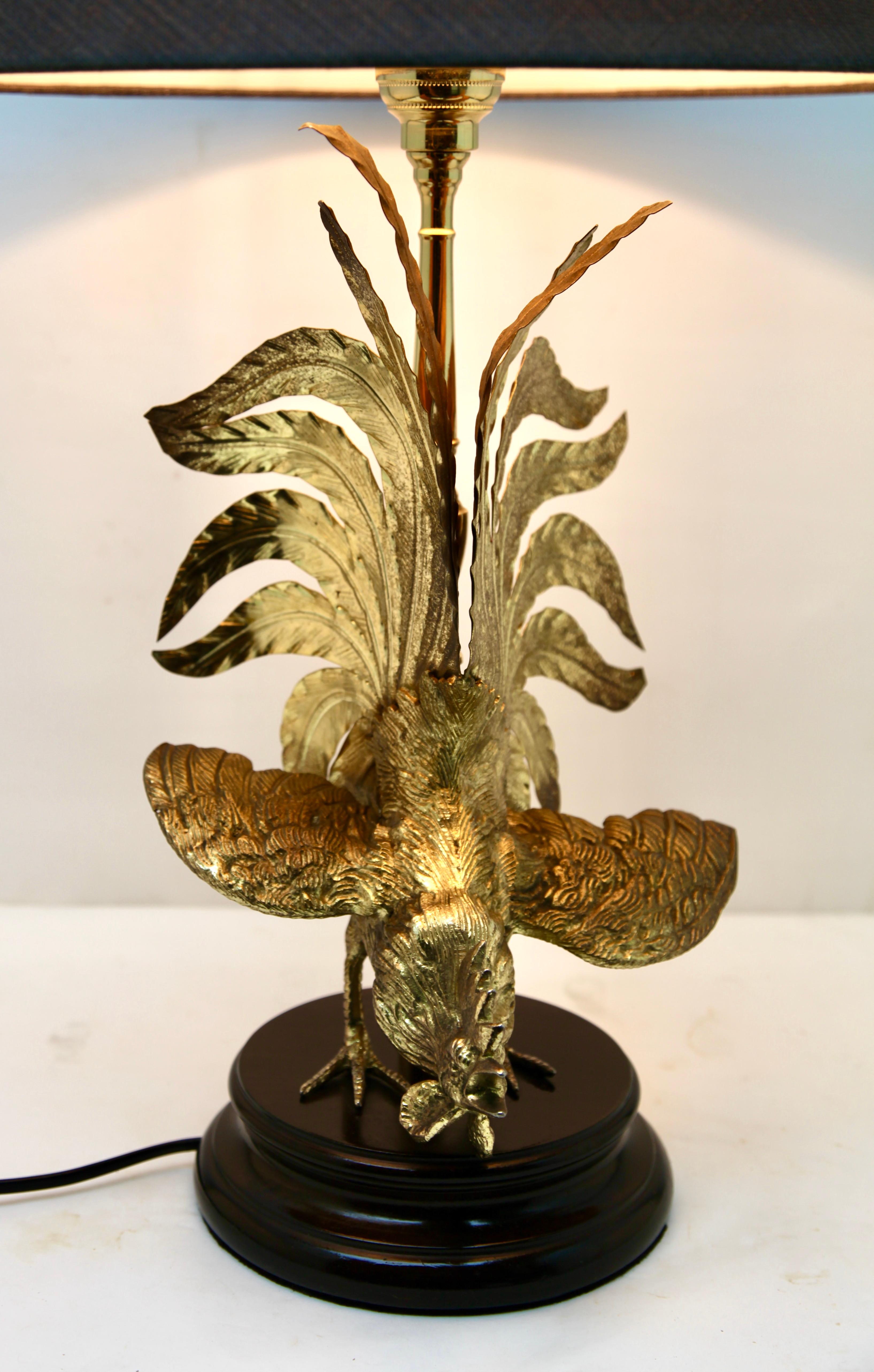Cast Hollywood Regency Sculptural Brass Cock Table Lamp Style of Maison Jansen For Sale