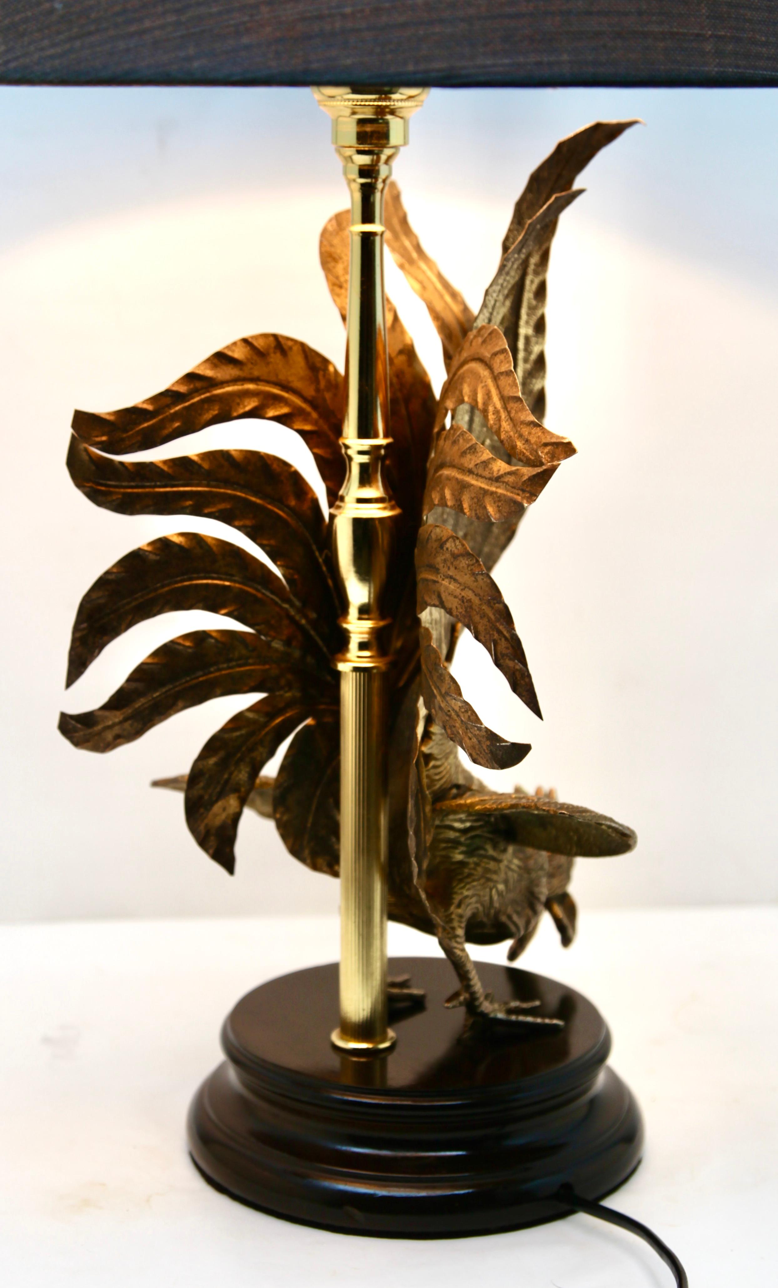 Mid-20th Century Hollywood Regency Sculptural Brass Cock Table Lamp Style of Maison Jansen For Sale