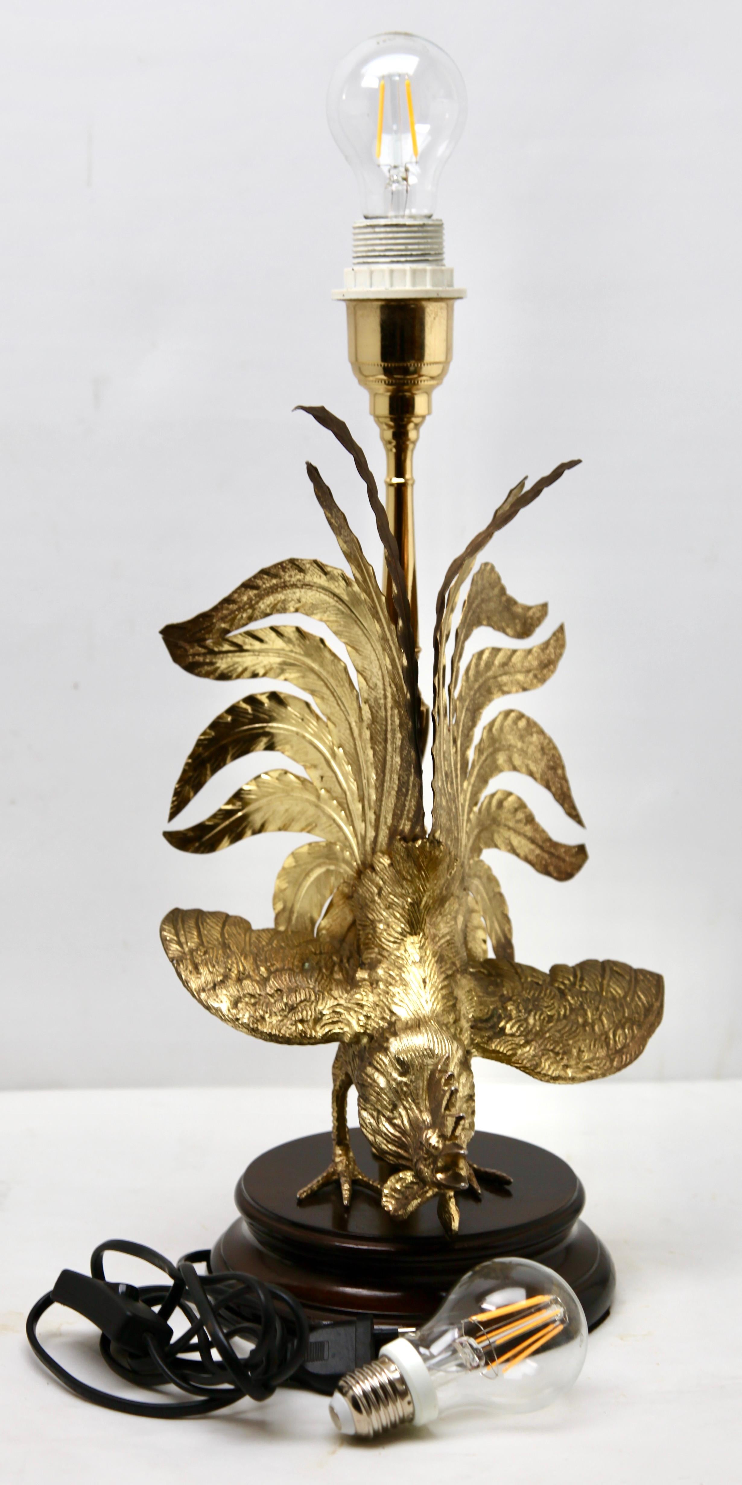 Hollywood Regency Sculptural Brass Cock Table Lamp Style of Maison Jansen For Sale 2