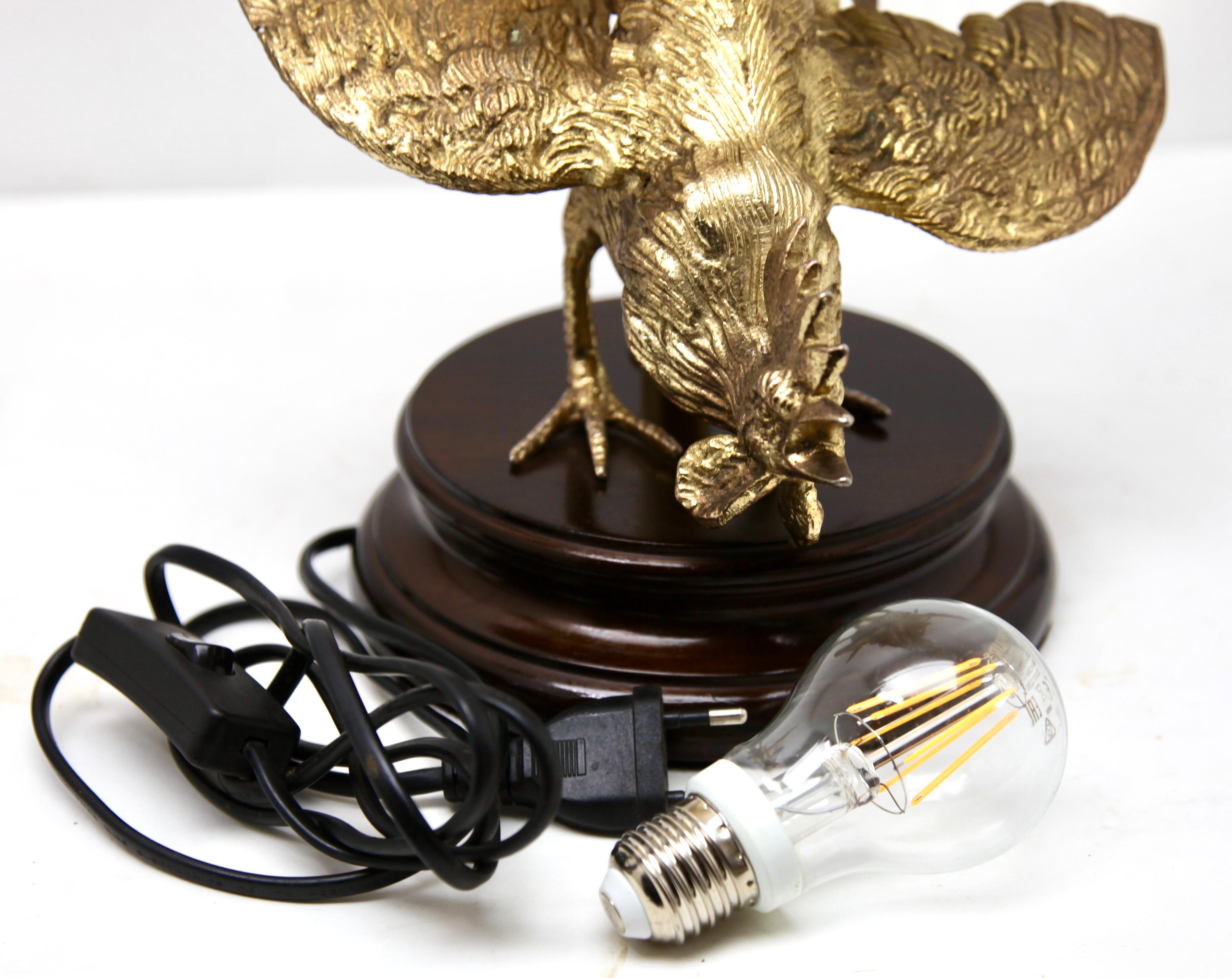 Hollywood Regency Sculptural Brass Cock Table Lamp Style of Maison Jansen For Sale 3