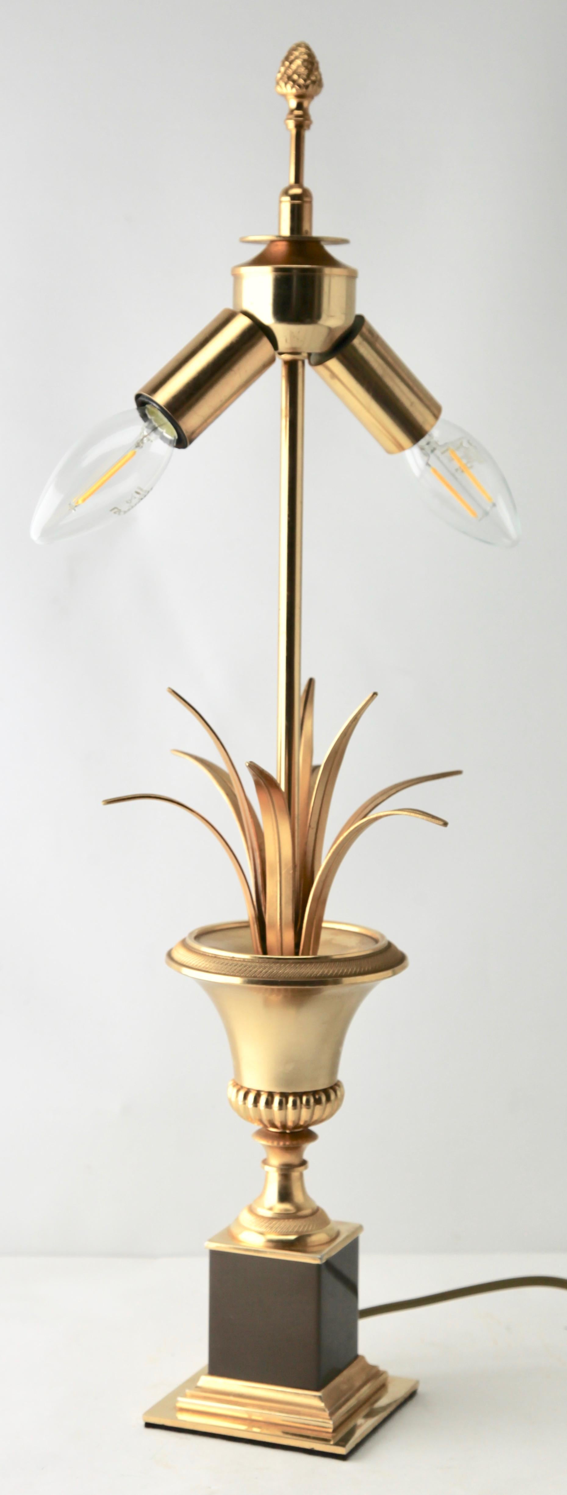 French Hollywood Regency Sculptural Brass Palm Tree Table Lamp style of Maison Jansen For Sale
