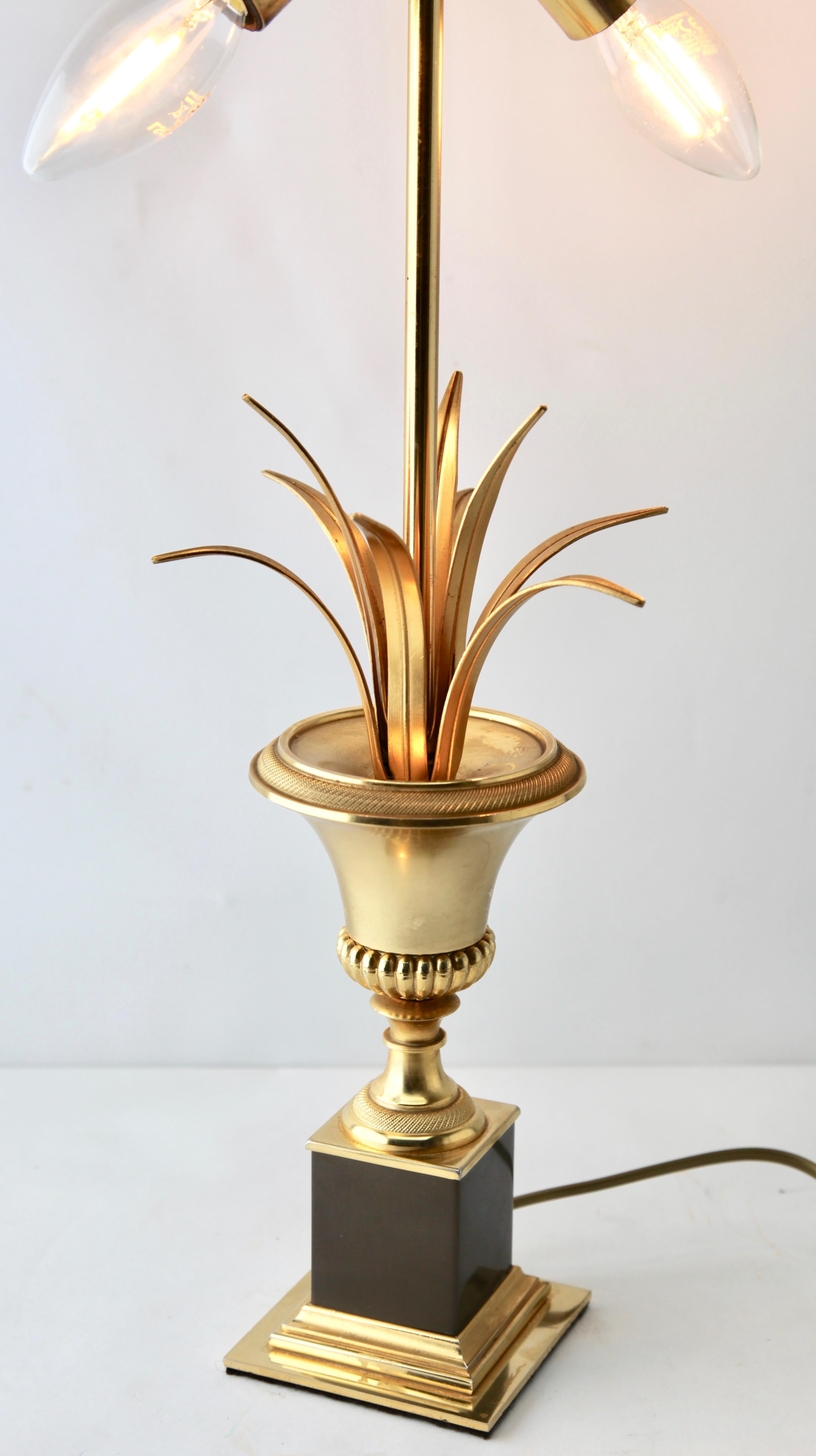 Cast Hollywood Regency Sculptural Brass Palm Tree Table Lamp style of Maison Jansen For Sale