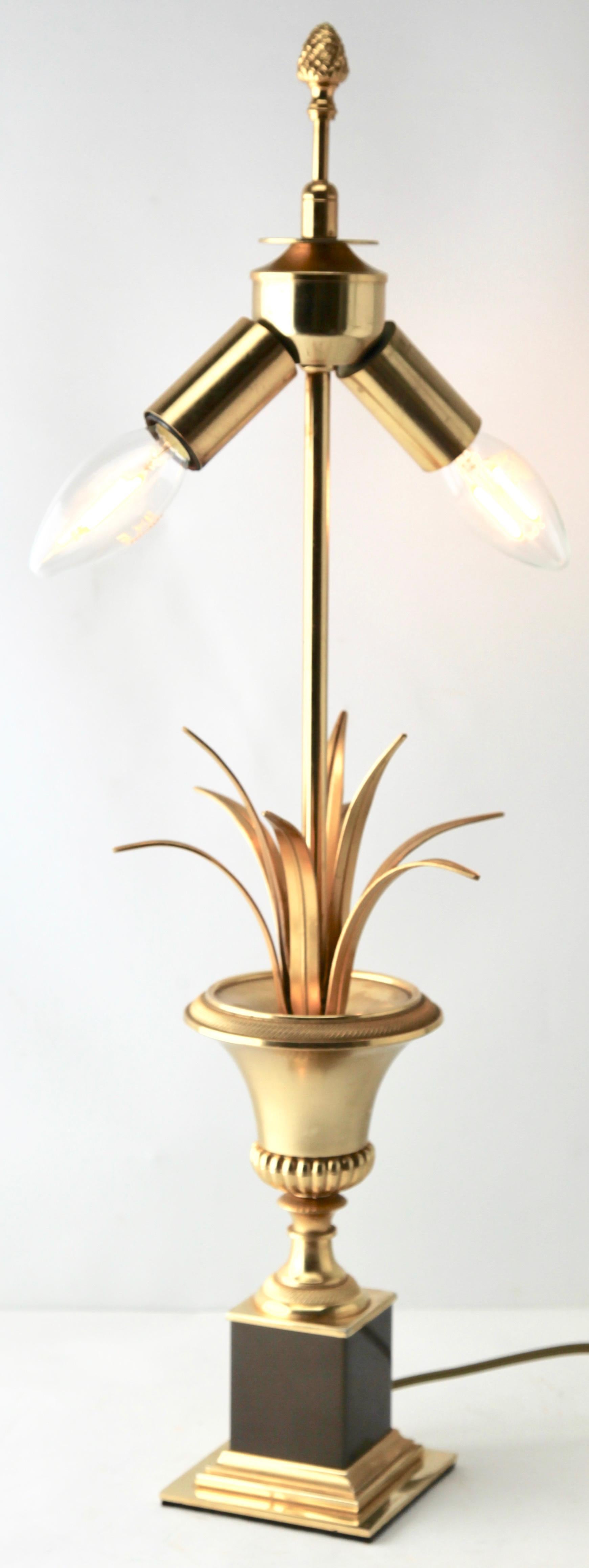Hollywood Regency Sculptural Brass Palm Tree Table Lamp style of Maison Jansen For Sale 2