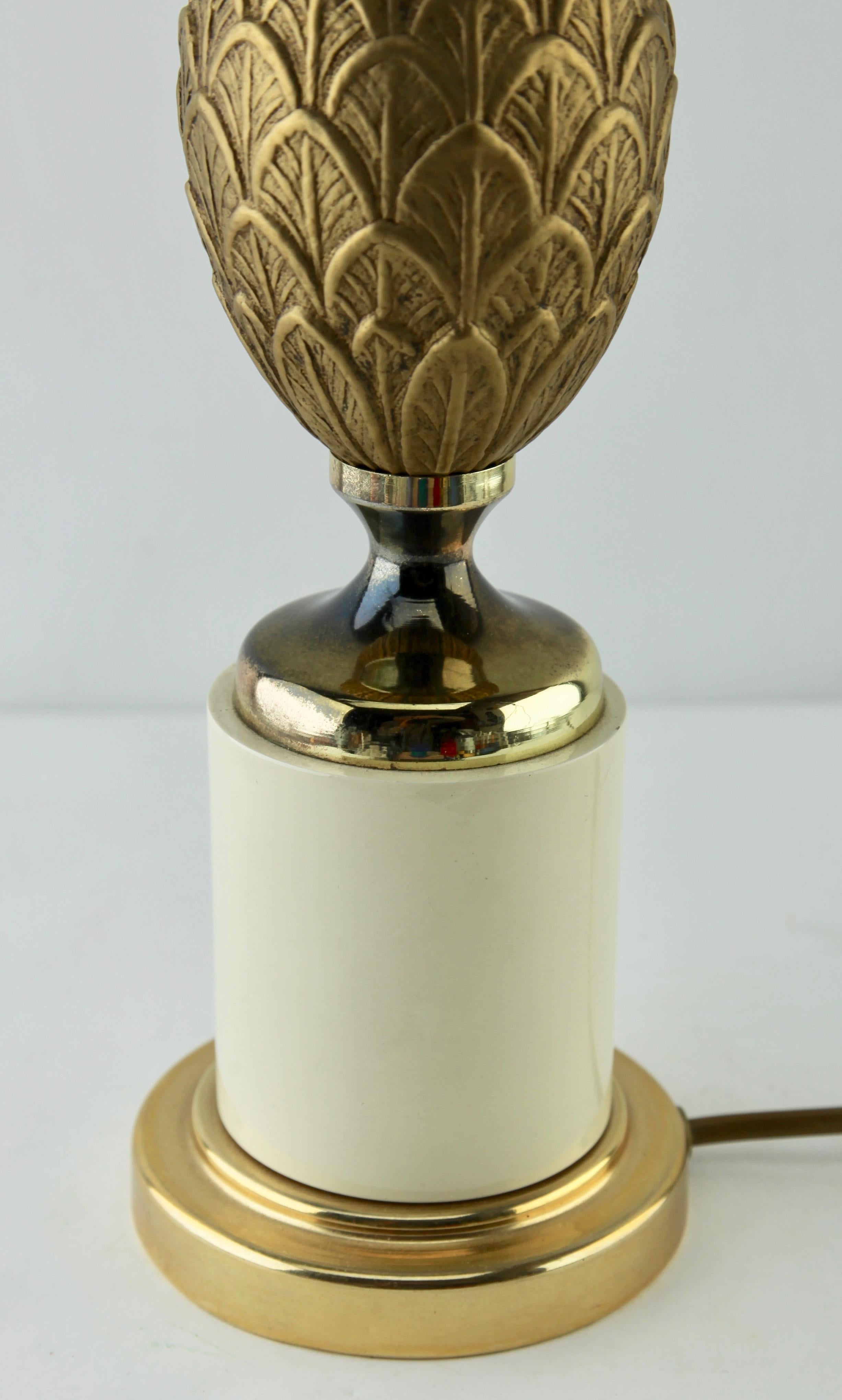 French Hollywood Regency Sculptural Brass Pineapple Table Lamp Style of Maison Charles For Sale