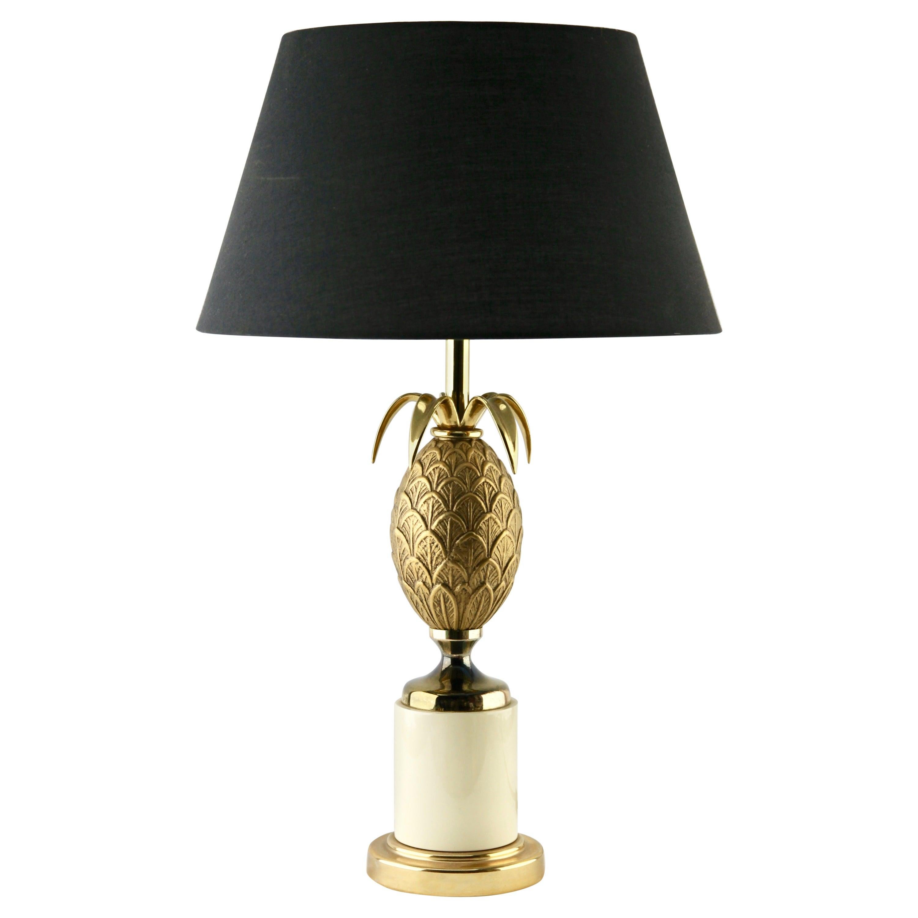 Hollywood Regency Sculptural Brass Pineapple Table Lamp Style of Maison Jansen For Sale