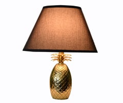 Hollywood Regency Sculptural Bronze Pineapple Table Lamp with Harp and Finial