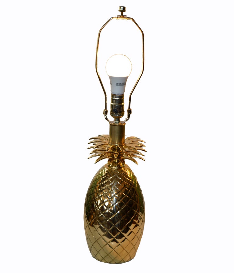 Hollywood Regency Sculptural Bronze Pineapple Table Lamp with Harp and