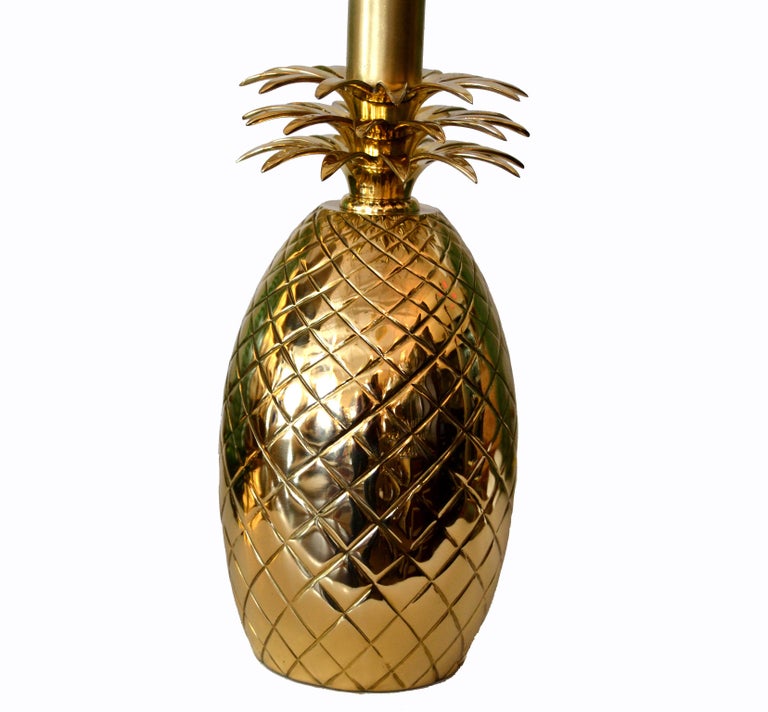 Hollywood Regency Sculptural Bronze Pineapple Table Lamp with Harp and
