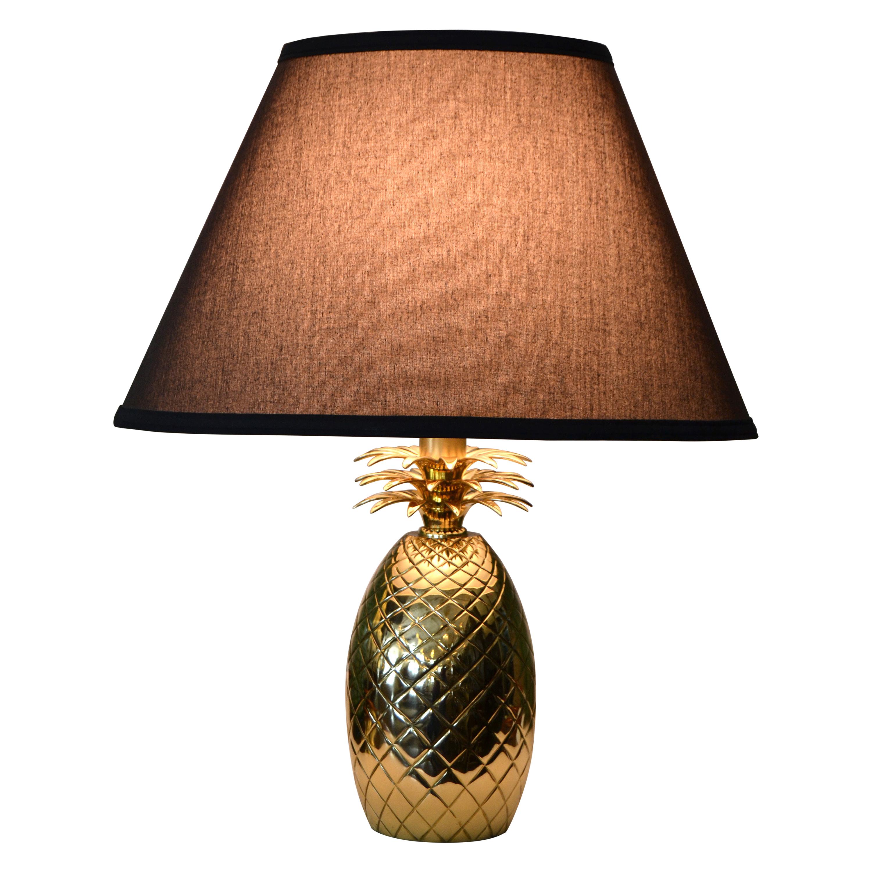 Hollywood Regency Sculptural Bronze Pineapple Table Lamp with Harp and Finial
