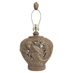 Hollywood Regency Sculptural Monkey Table Lamp, Original Finial