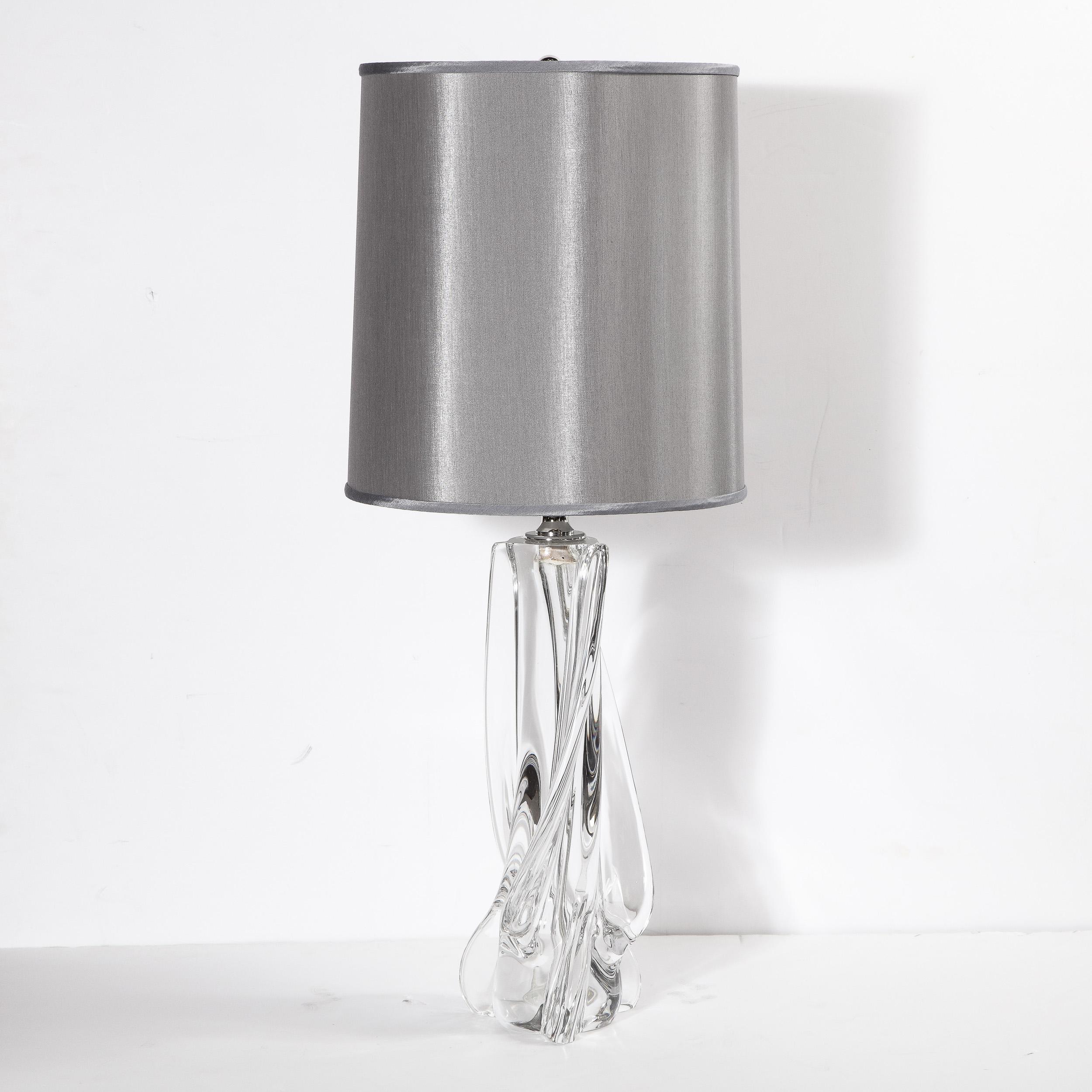 Mid-20th Century Hollywood Regency Sculptural Translucent Crystal Table Lamp Signed by Sevres For Sale