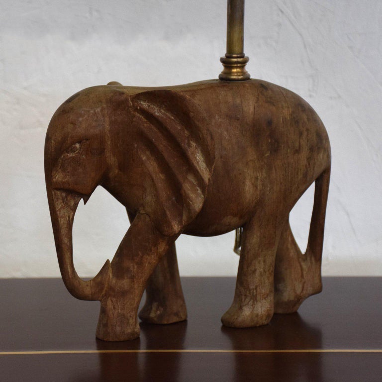 Hollywood Regency Sculptural Wood Elephant Table Lamp For Sale at 1stDibs