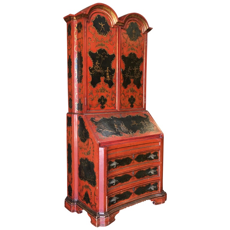 Hollywood Regency Secretary Desk Secretaire Bookcase With Chinese