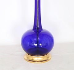 Hollywood Regency Seguso Lamp in Cobalt Blue Murano Glass