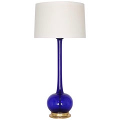 Hollywood Regency Seguso Lamp in Cobalt Blue Murano Glass