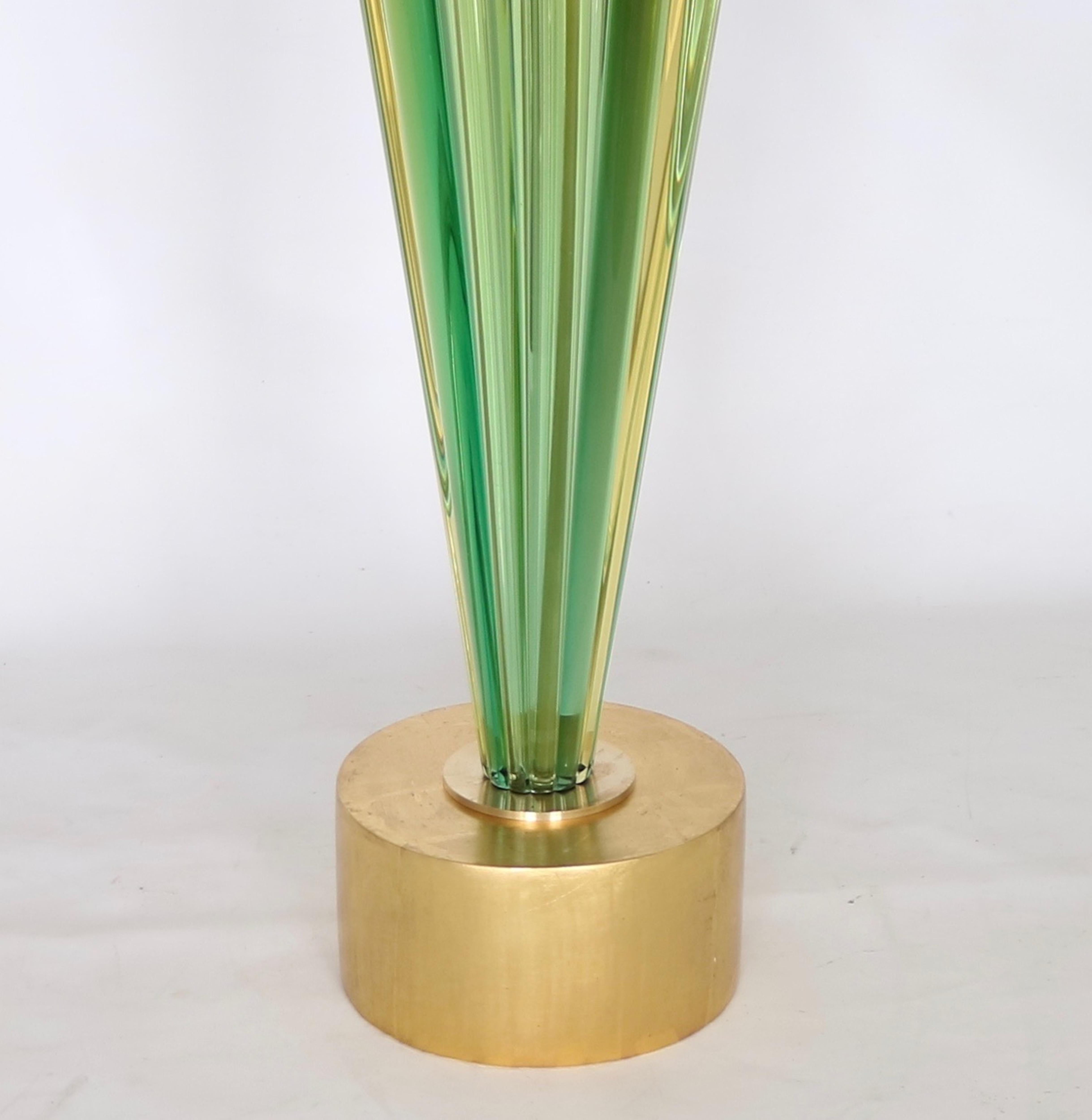 Hollywood Regency Seguso Lamp in Green and Gold Murano Glass 1