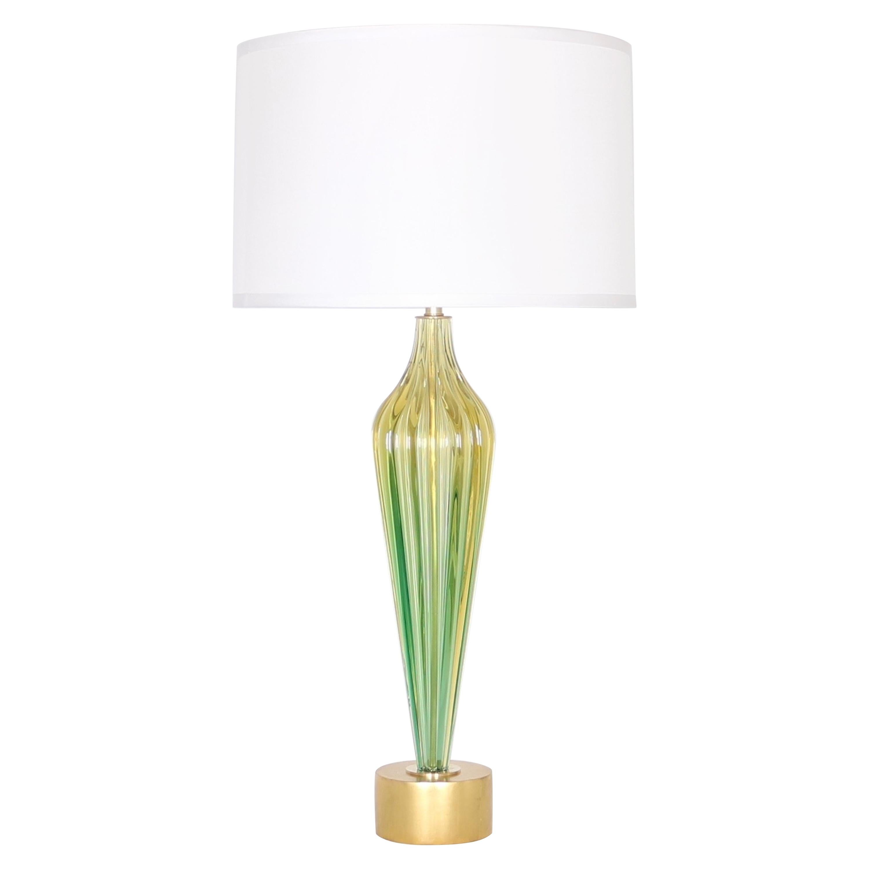 Hollywood Regency Seguso Lamp in Green and Gold Murano Glass