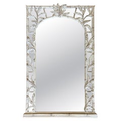 Hollywood Regency Serge Roche Style Carved Bamboo Palm Foliate Wall Mirror