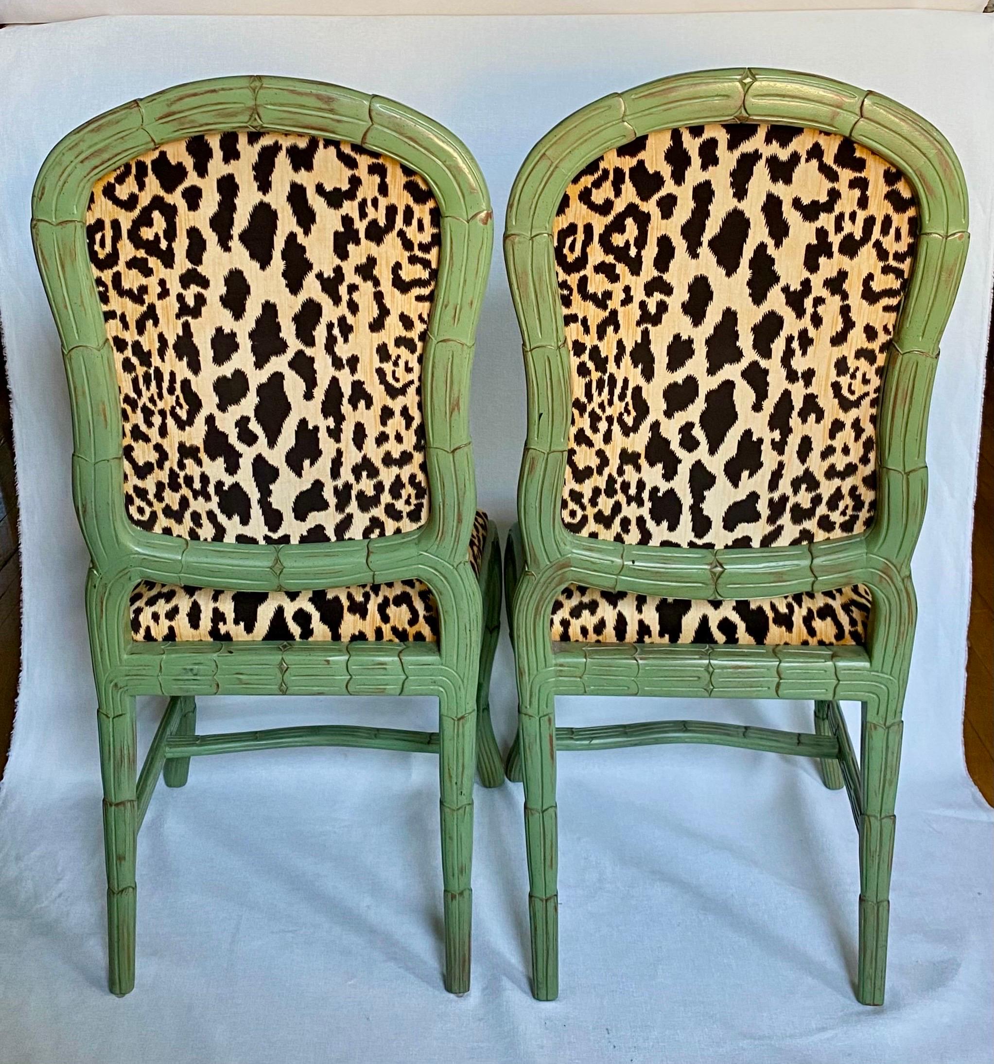 Hollywood Regency Serge Roche Style Carved Palm Animal Print Dining Accent Chair In Good Condition For Sale In Lambertville, NJ