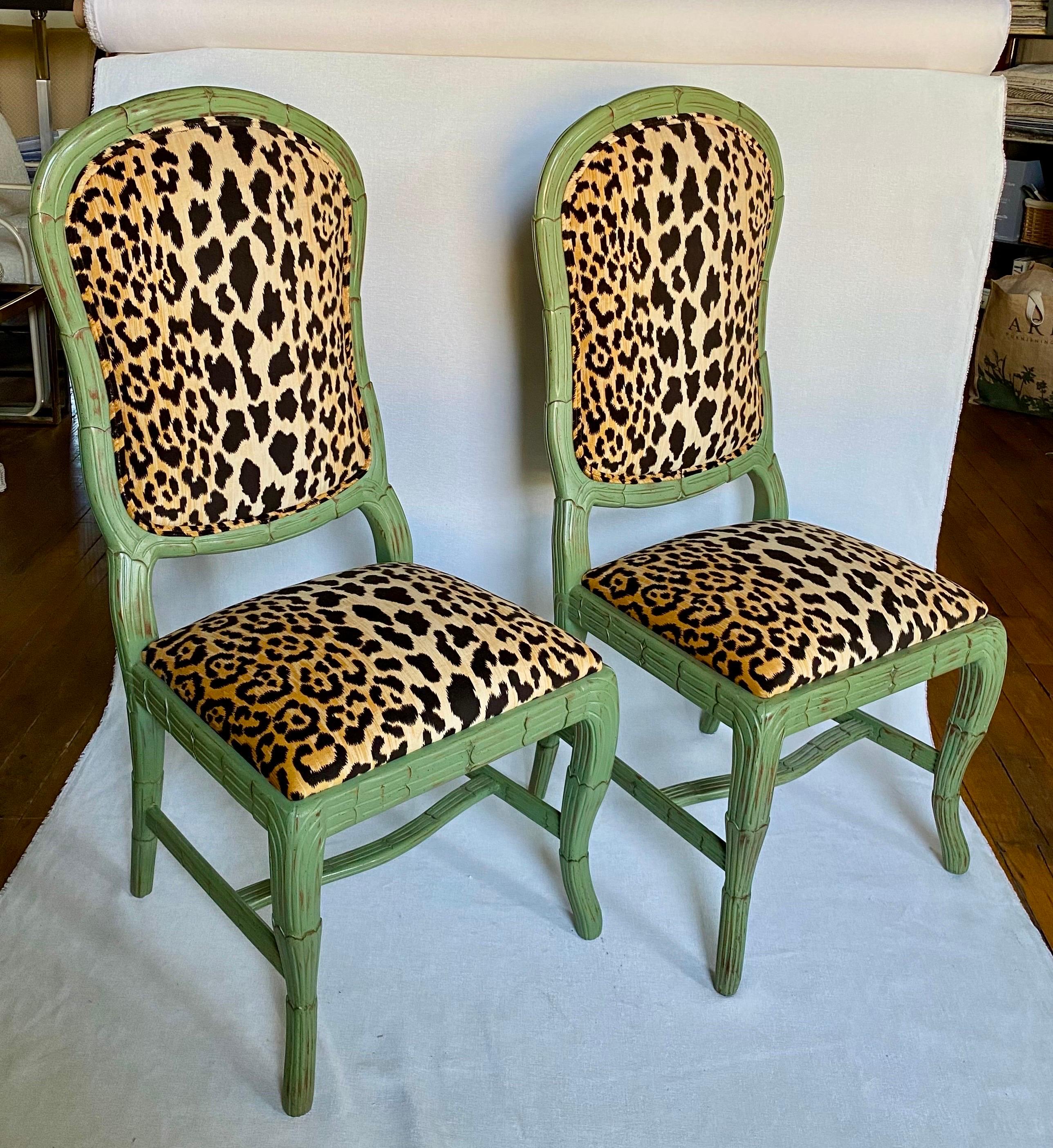 Late 20th Century Hollywood Regency Serge Roche Style Carved Palm Animal Print Dining Accent Chair For Sale