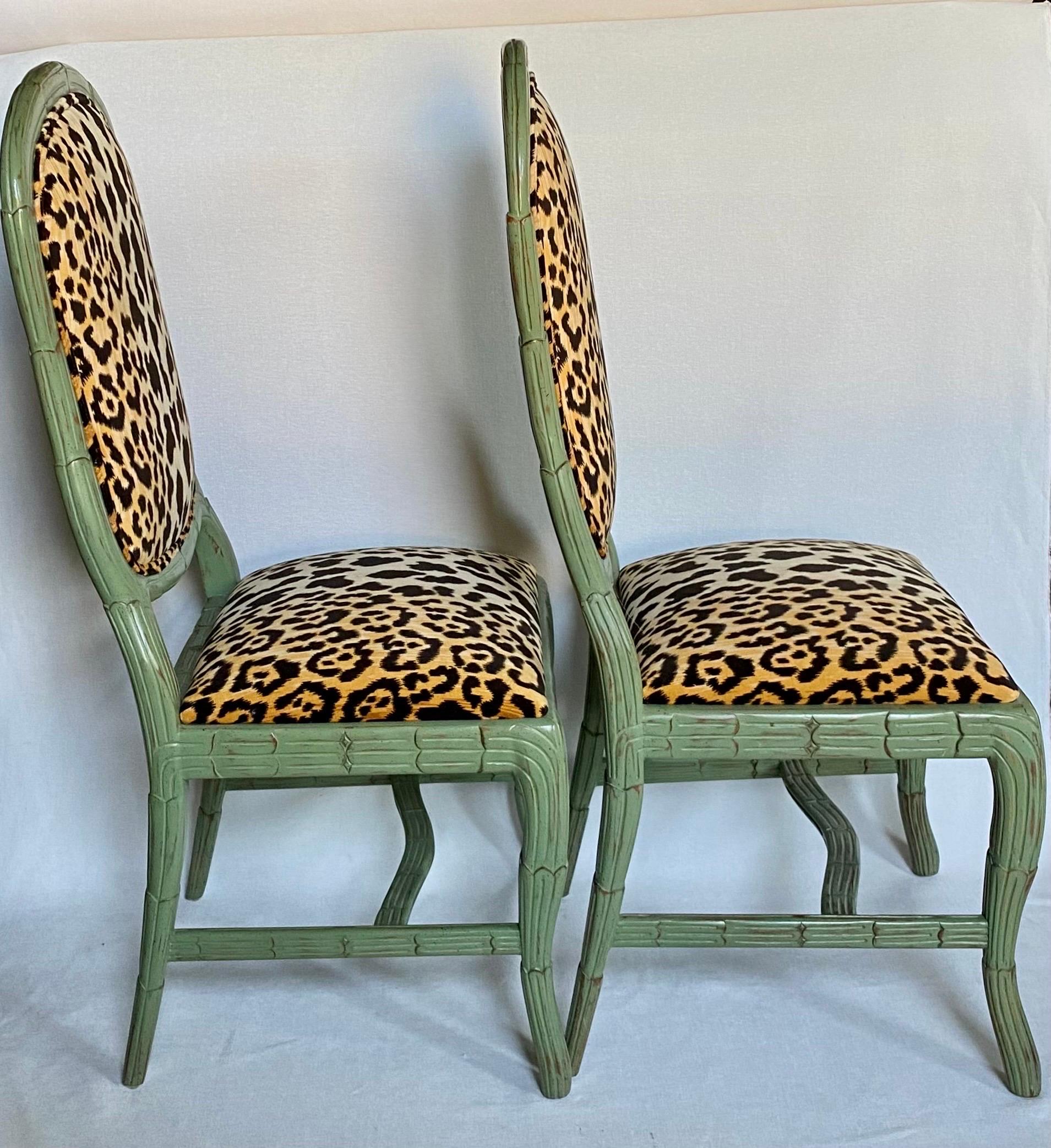 Upholstery Hollywood Regency Serge Roche Style Carved Palm Animal Print Dining Accent Chair For Sale