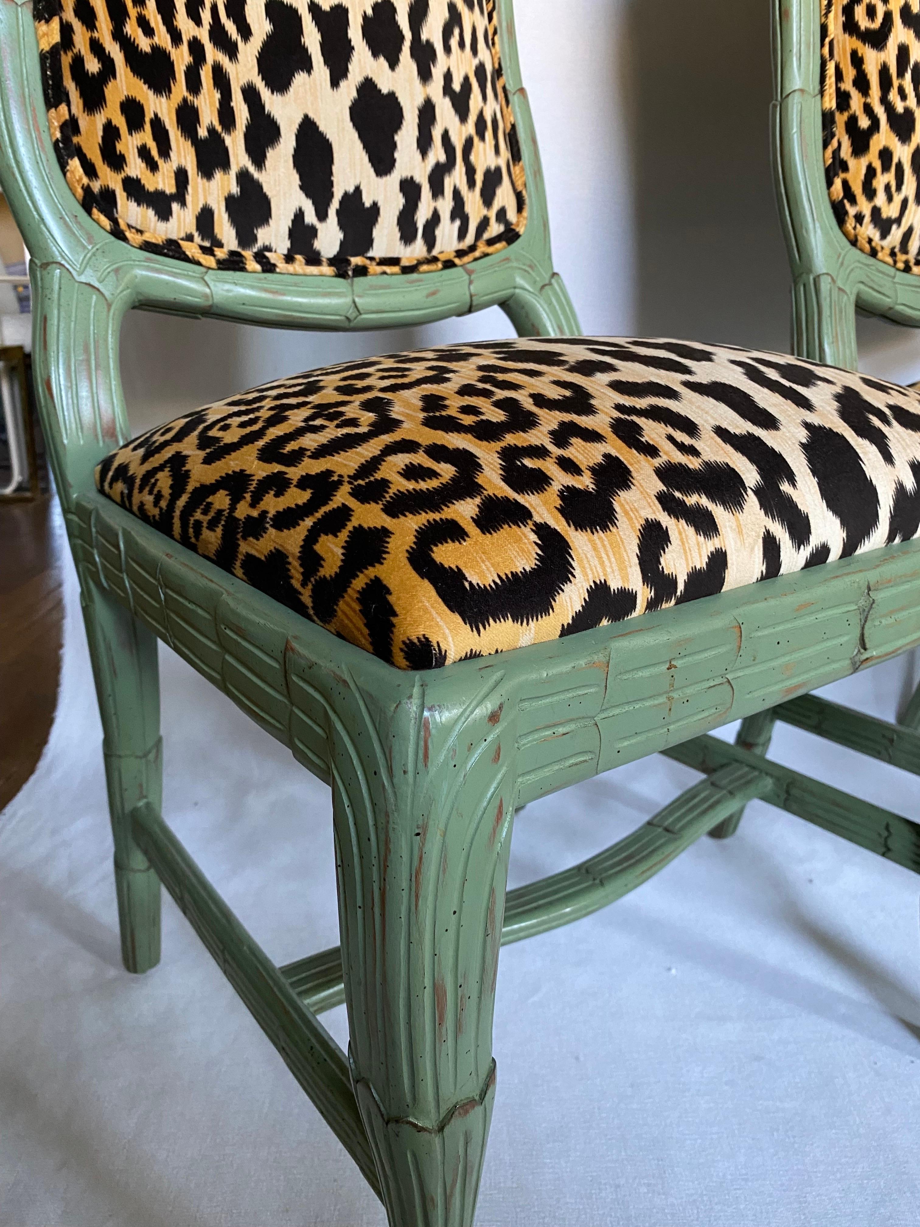 Hollywood Regency Serge Roche Style Carved Palm Animal Print Dining Accent Chair For Sale 2